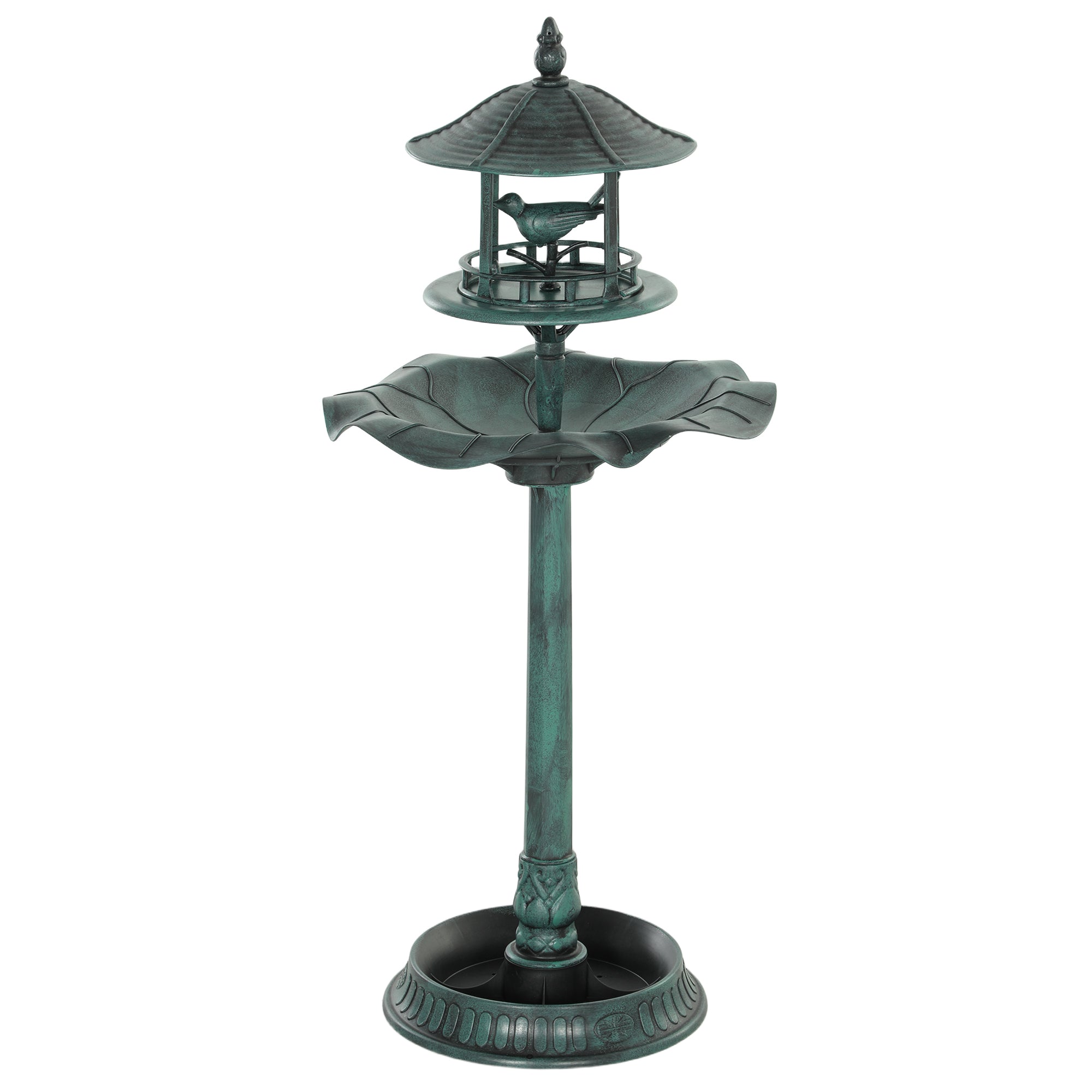 Outsunny 3 in 1 Garden Bird Bath Bowl Pedestal with Bird Feeder, Large Water Basin, Underneath Flower Planter, Green