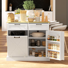 HOMCOM 10 Gallon Farmhouse Kitchen Cabinet with Hidden Trash Can and 2 Drawers, Tilt Out Trash Can Cabinet for Kitchen, White