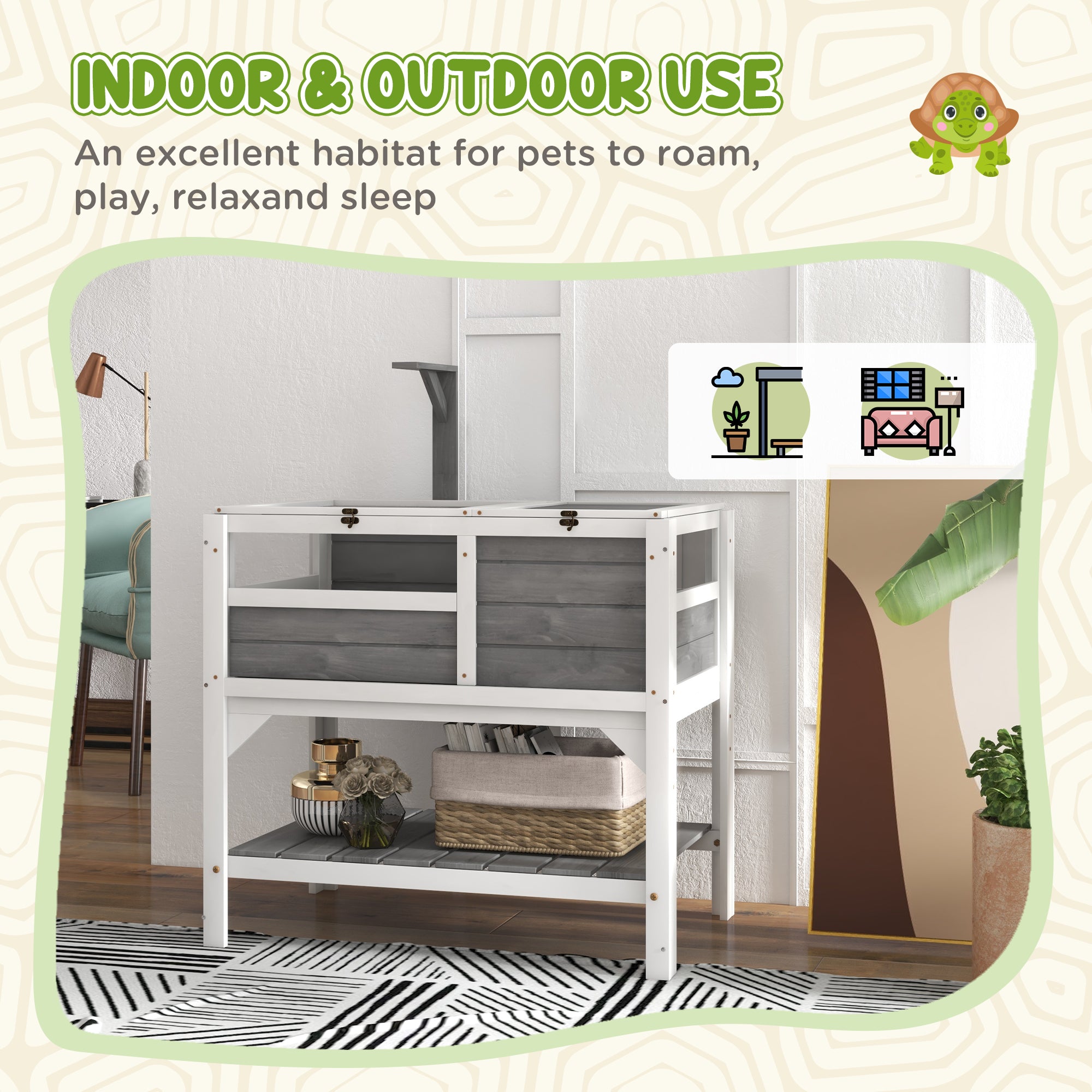 PawHut Tortoise Habitat with Shelf Storage Tortoise Gift Accessory with Weather Protection for Indoor, Light Gray