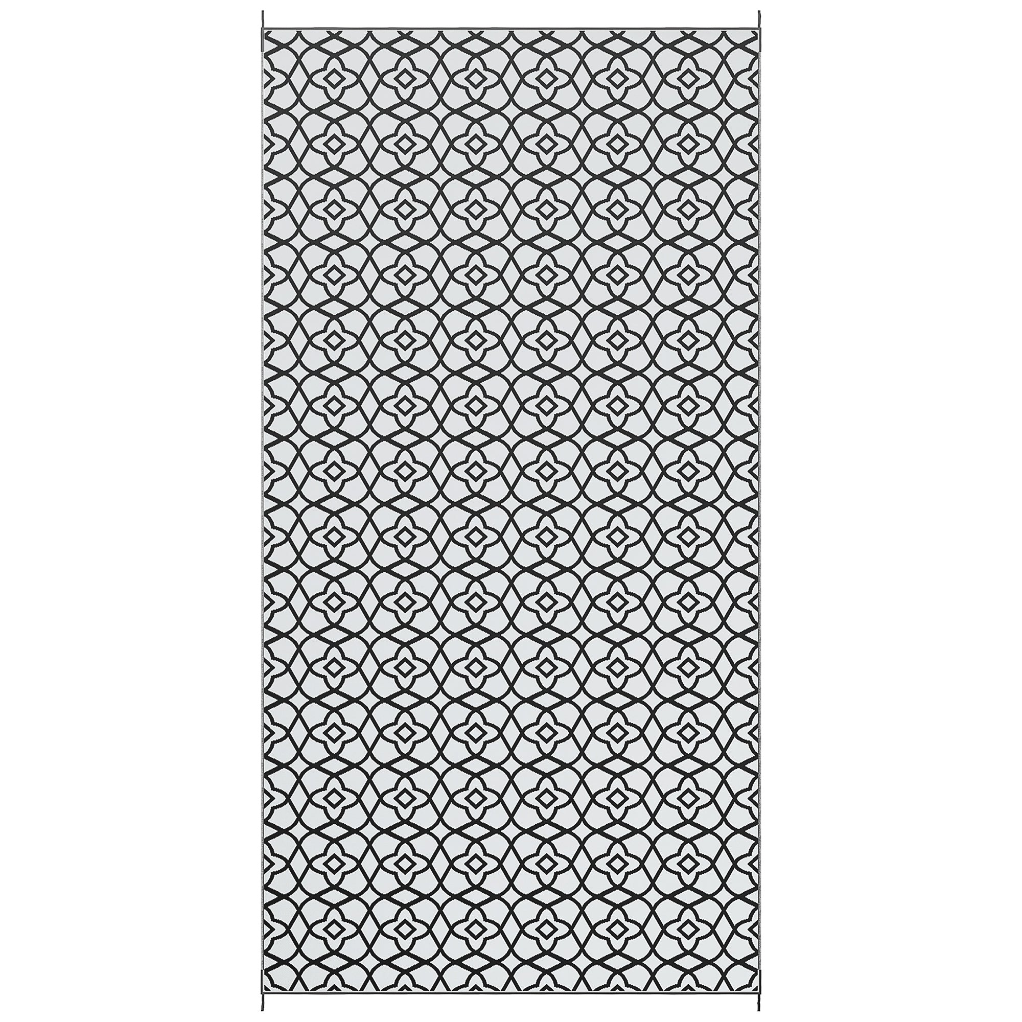 Outsunny Reversible Outdoor Rug Carpet RV Camping Rugs with Carry Bag, 9' x 18', Black & White Clover