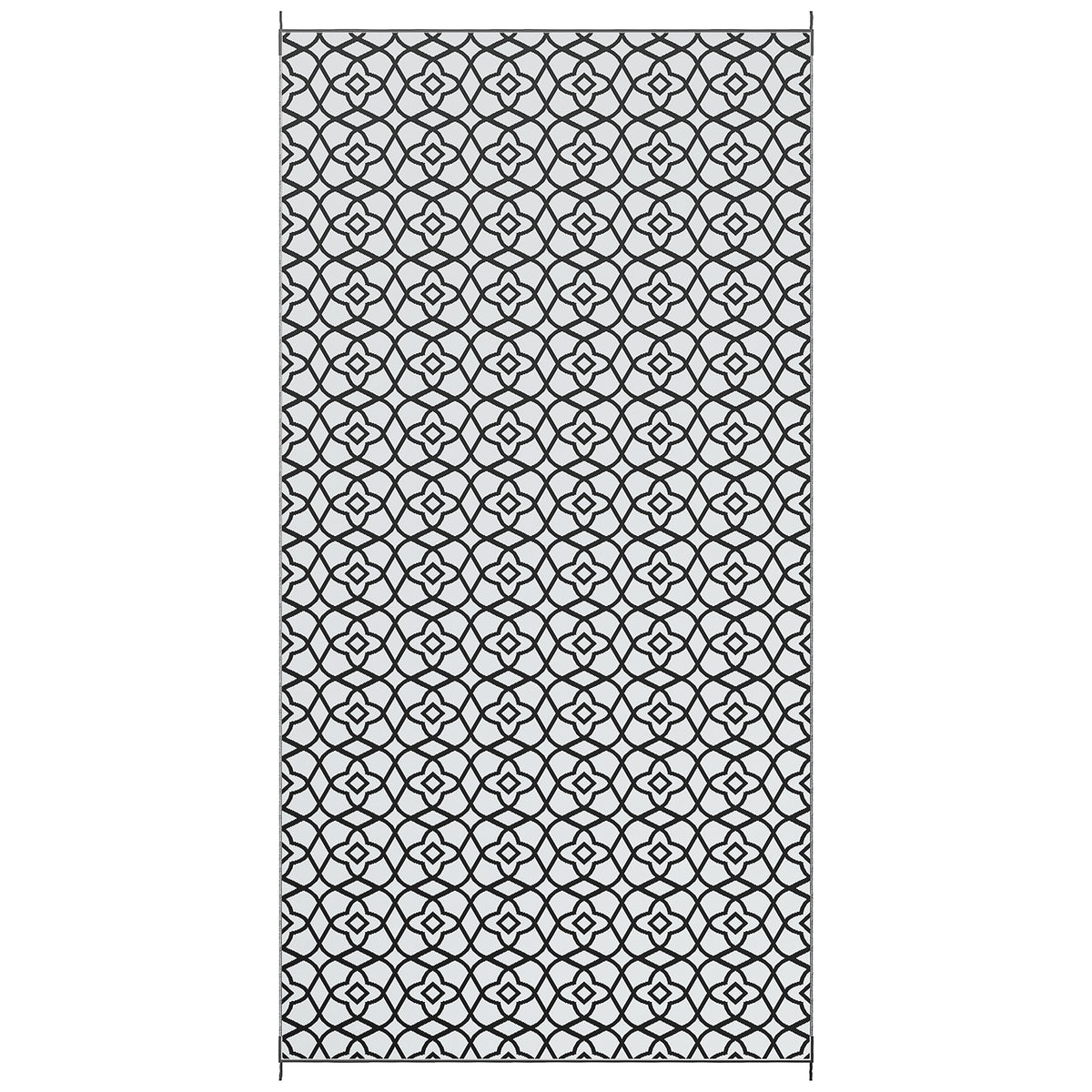 Outsunny Reversible Outdoor Rug Carpet RV Camping Rugs with Carry Bag, 9' x 18', Black & White Clover