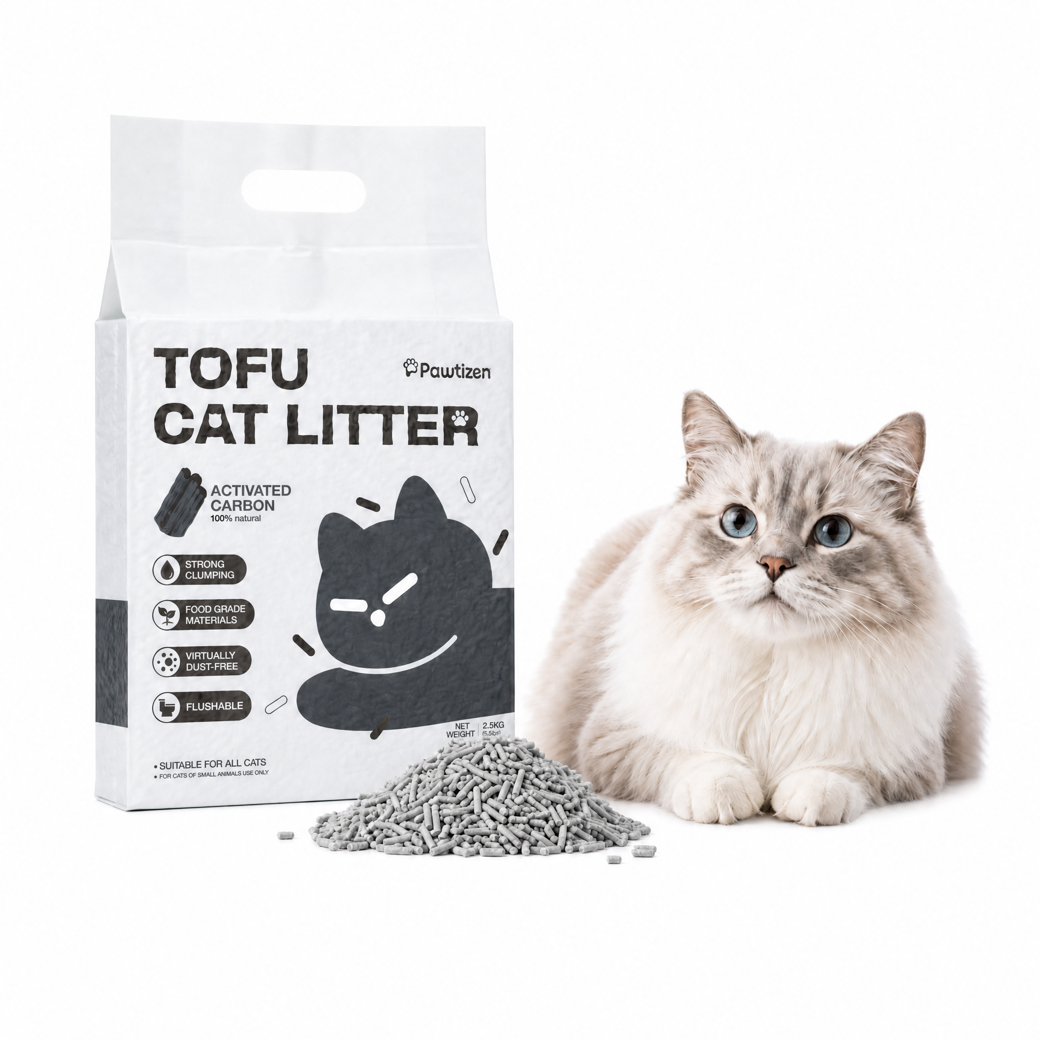 Pawtizen Natural Tofu Cat Litter 5.5LB(2.5KG) | Carbon Charcoal