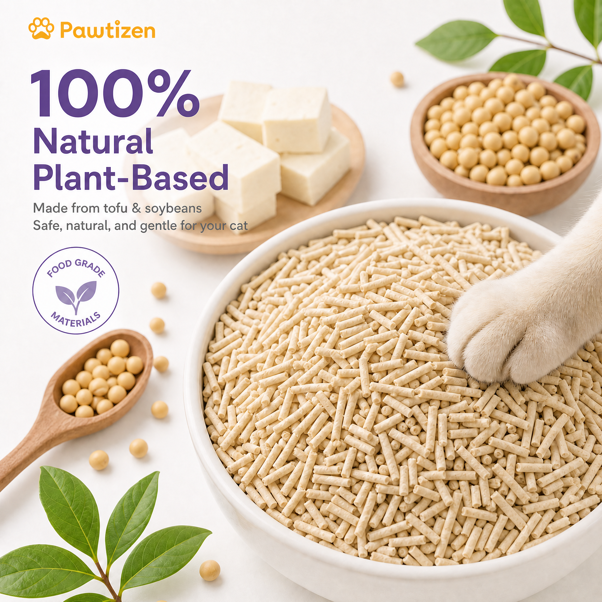 Pawtizen Natural Tofu Cat Litter 5.5LB(2.5KG) Original | Unscented