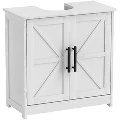 HOMCOM Farmhouse Pedestal Sink Storage Cabinet, Bathroom Sink Cabinet with 2 Barn Doors and Adjustable Shelf, White
