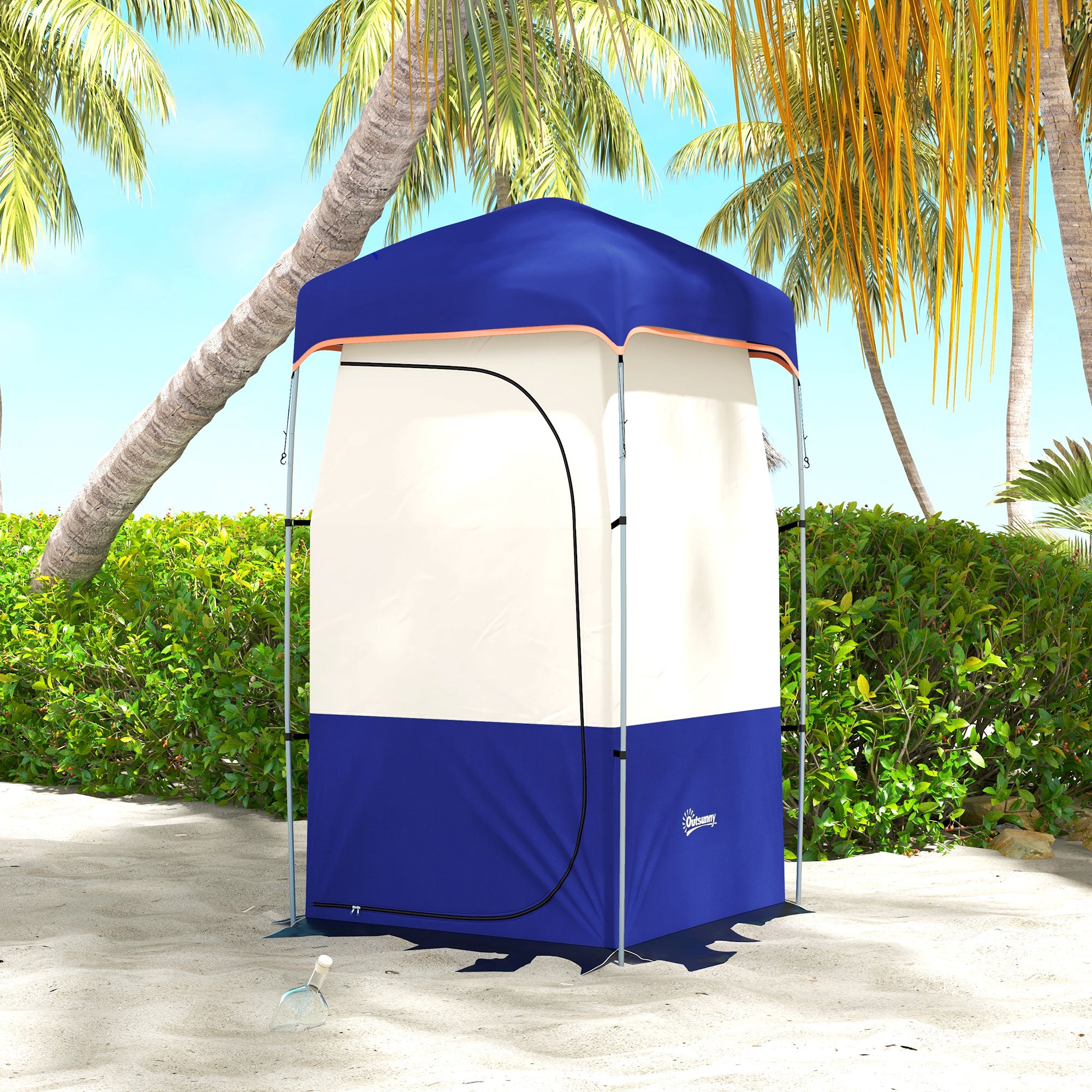 Outsunny Camping Shower Tent, Portable Privacy Shelter with Solar Shower Bag, Removable Floor and Carrying Bag, Blue