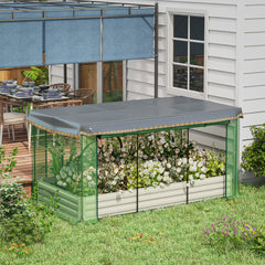 Outsunny Galvanized Steel Planter Box with Crop Cage and Shade Cloth, Raised Garden Bed for Flowers, Veggies and Herbs, Beige
