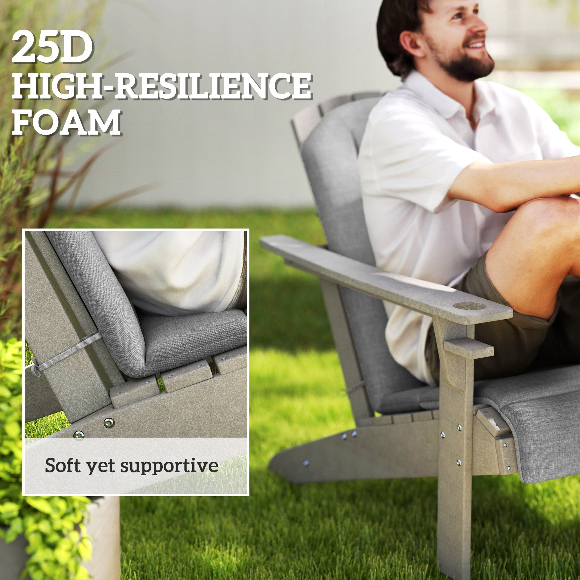 Outsunny Set of 4 Outdoor Chair Cushions, High Back Adirondack Chair Cushion with Ties, High-Density Foam, Gray
