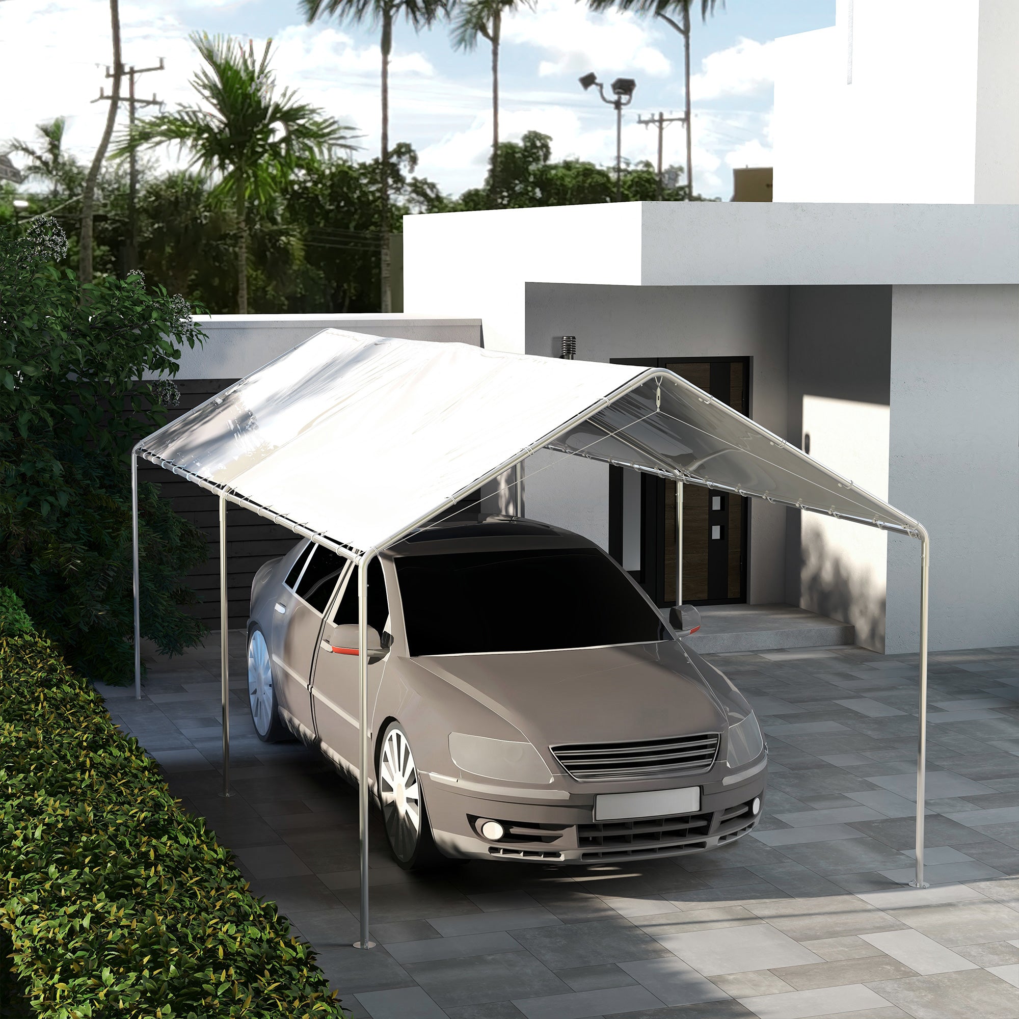 Outsunny 10 x 20ft Carport Roof, UV Resistant Canopy Replacement Cover with Ball Bungee Cords, White