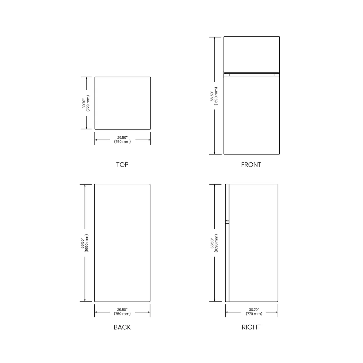 Whitehouse 30 inch  Stainless Steel Refrigerator with Top-Freezer