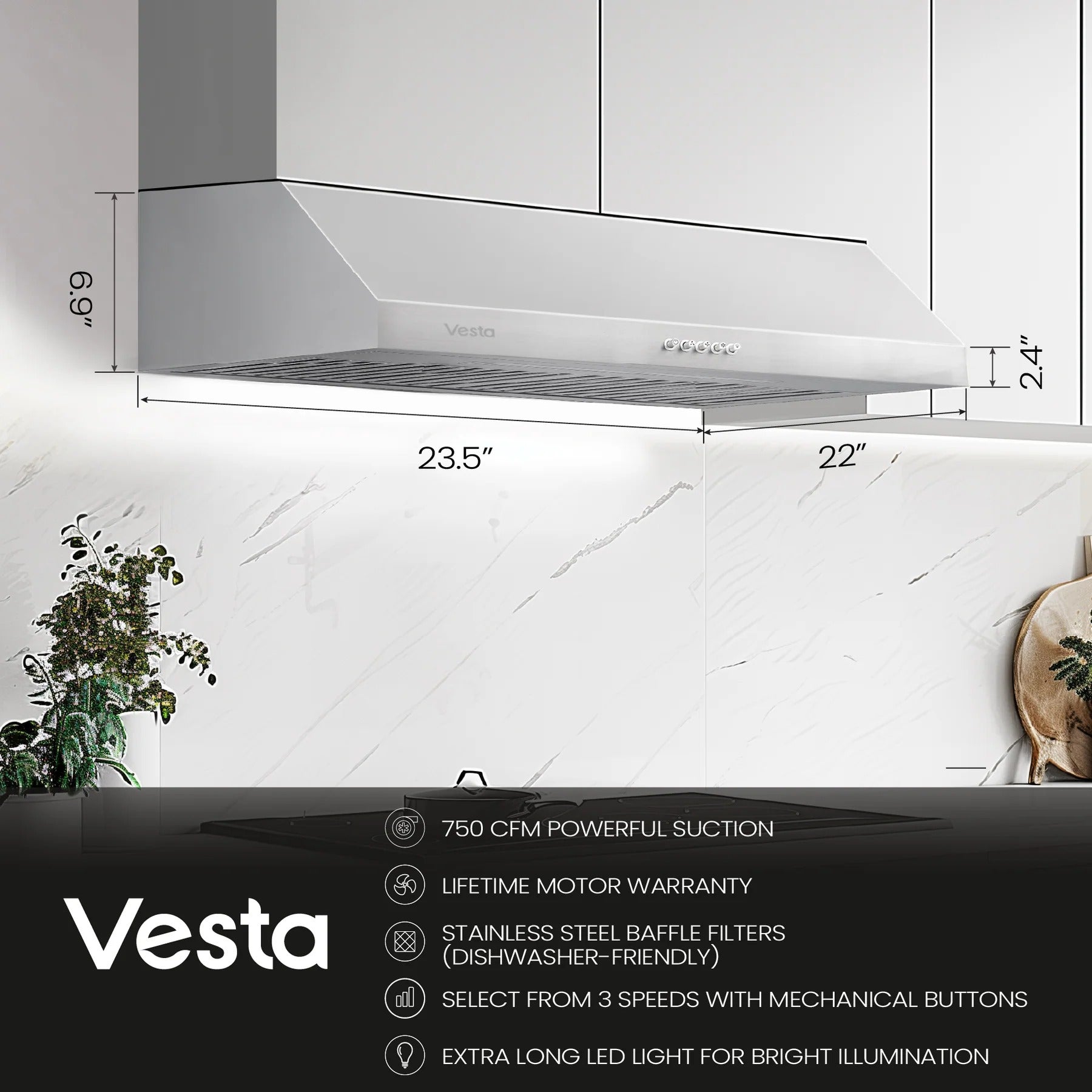 Chicago 24 inch  | Silver | 750 CFM Under-Cabinet Range Hood
