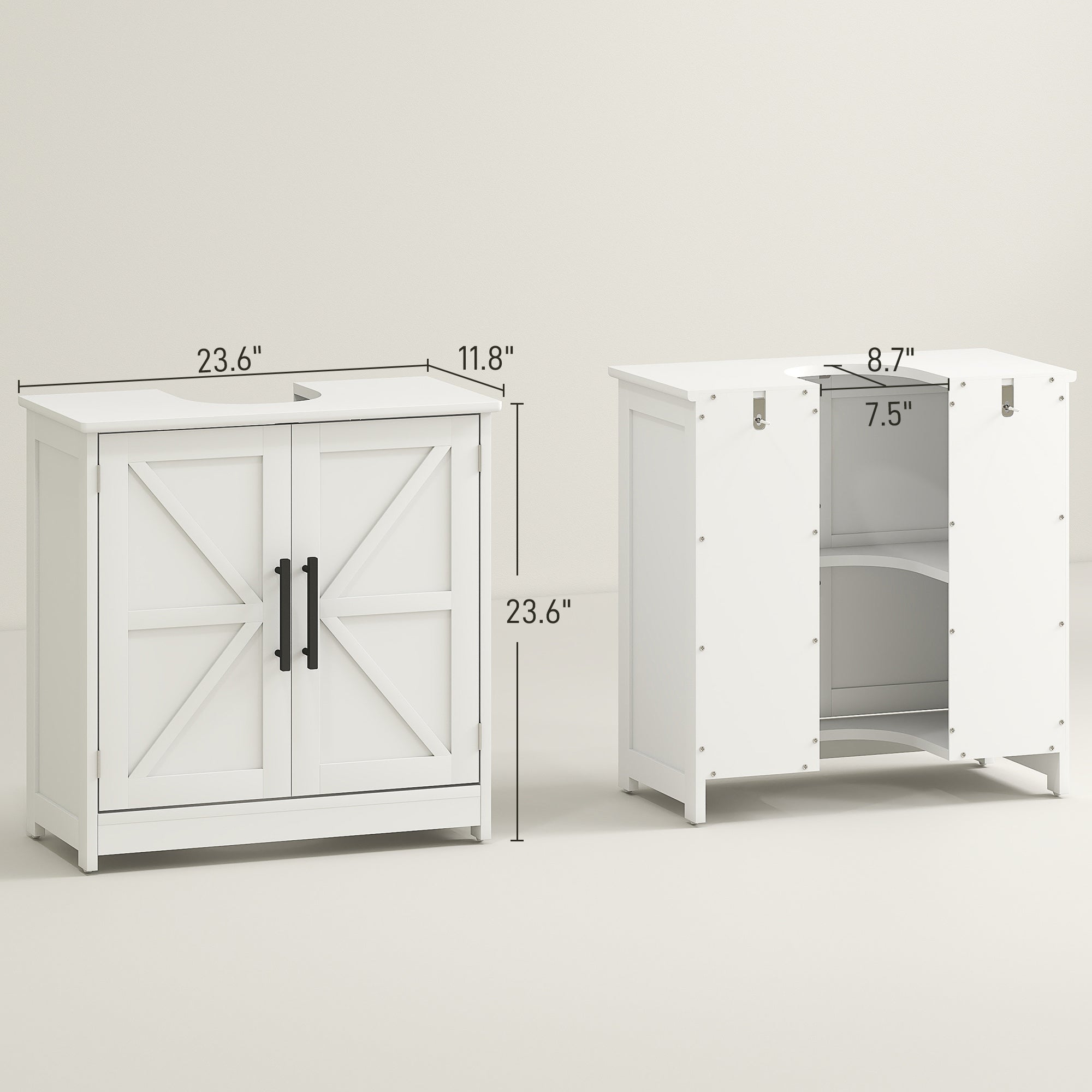 HOMCOM Farmhouse Pedestal Sink Storage Cabinet, Bathroom Sink Cabinet with 2 Barn Doors and Adjustable Shelf, White
