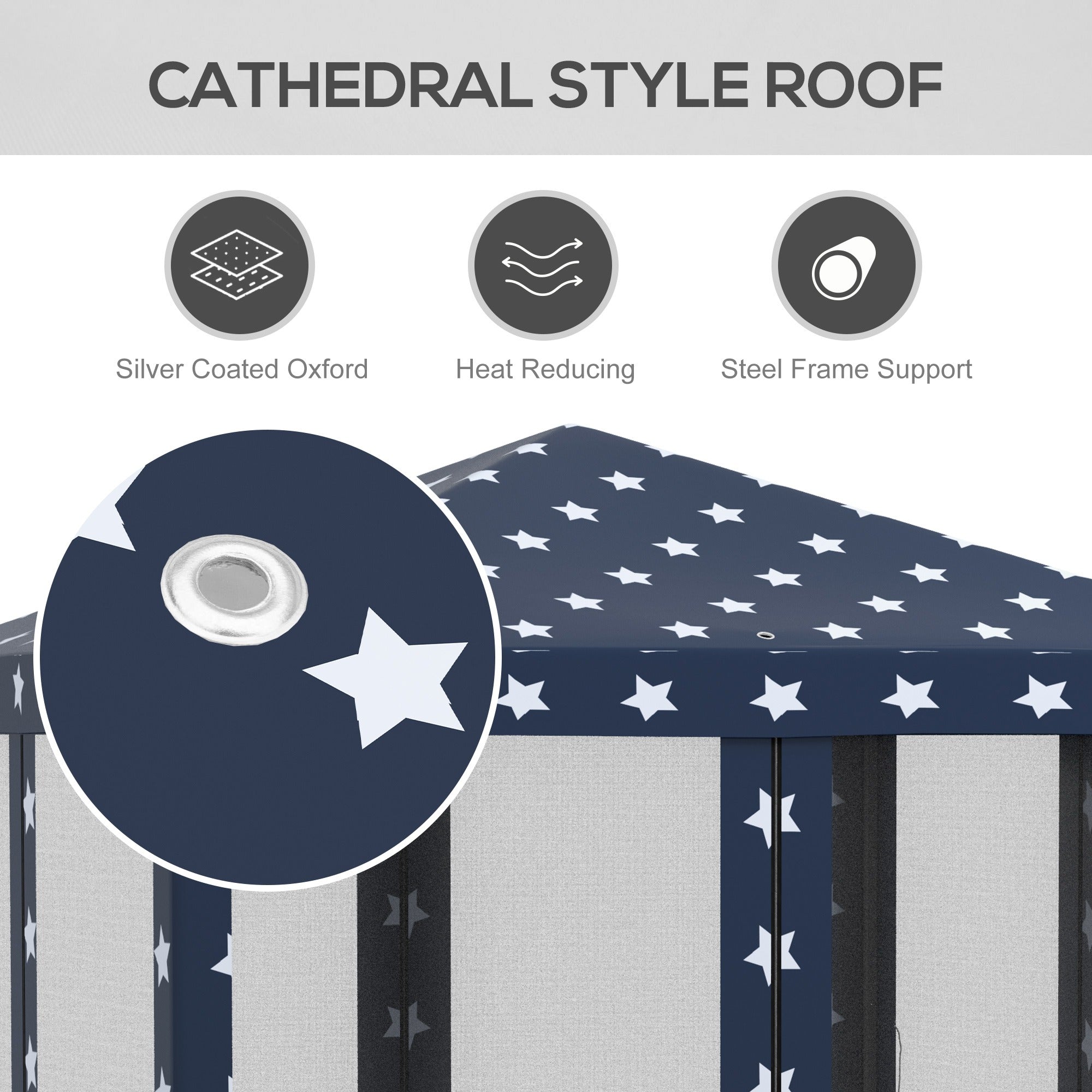 Outsunny 10' x 10' Pop Up Canopy Tent with Netting, Instant Gazebo for 4th of July Parties, Backyard BBQ & Outdoor Events – Navy Blue with Stars