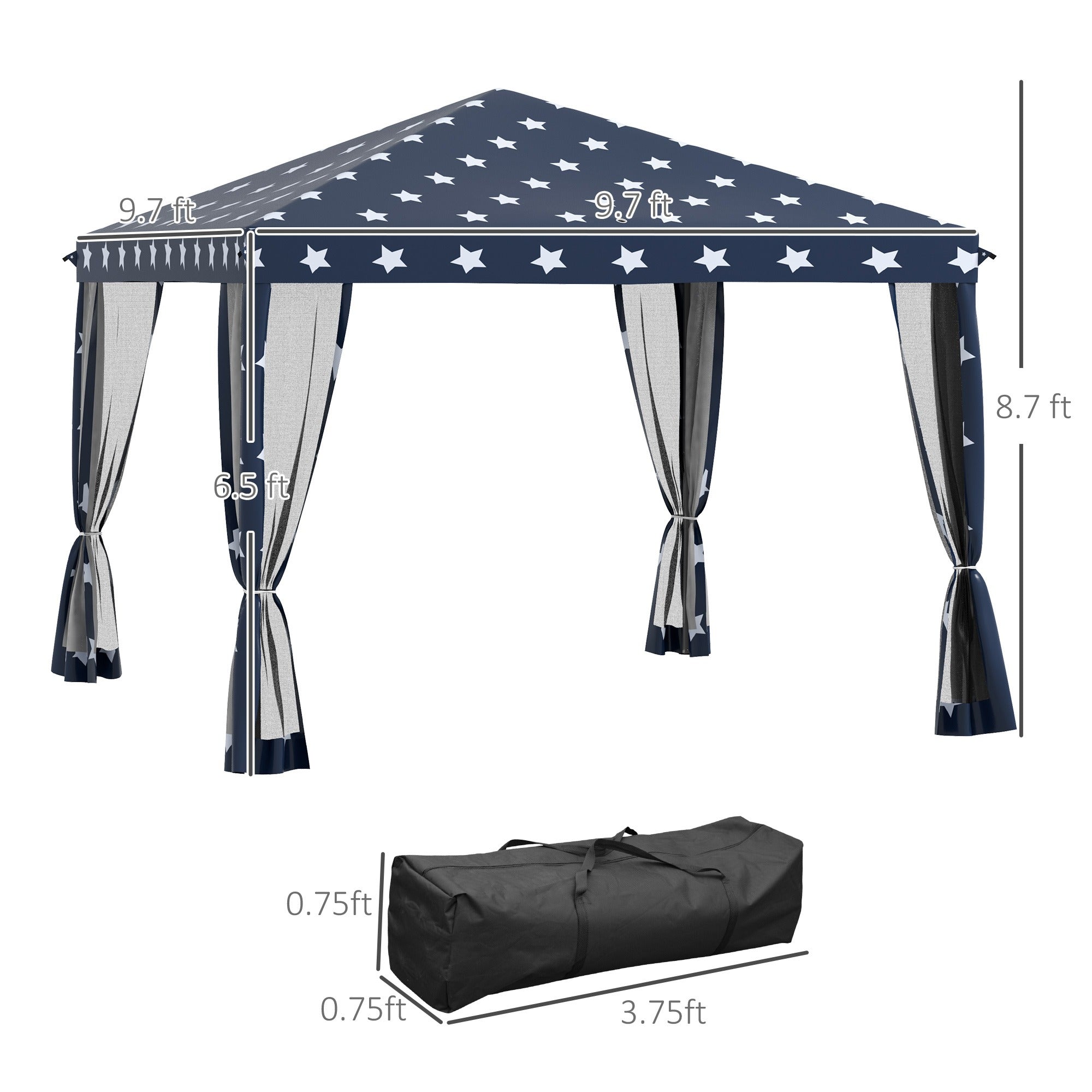 Outsunny 10' x 10' Pop Up Canopy Tent with Netting, Instant Gazebo for 4th of July Parties, Backyard BBQ & Outdoor Events – Navy Blue with Stars