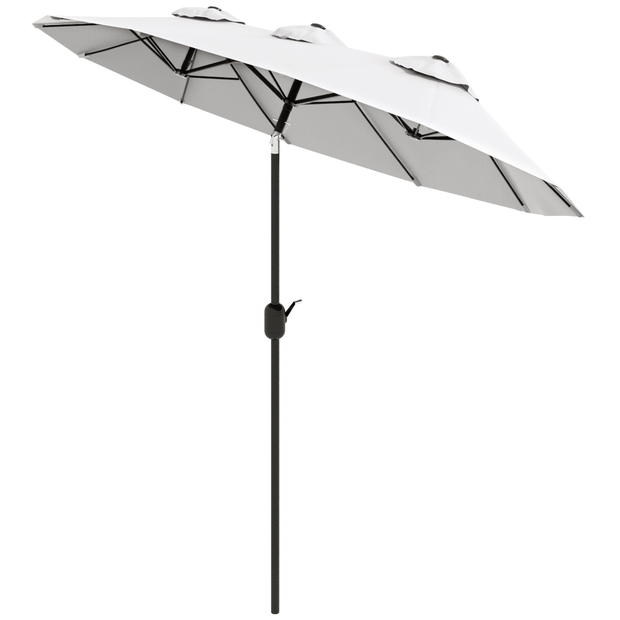 Outsunny Double Sided Patio Umbrella, 9.7' Large Outdoor Market Umbrella with Push Button Tilt and Crank, 3 Air Vents and 12 Ribs, for Garden, Deck, Pool, White