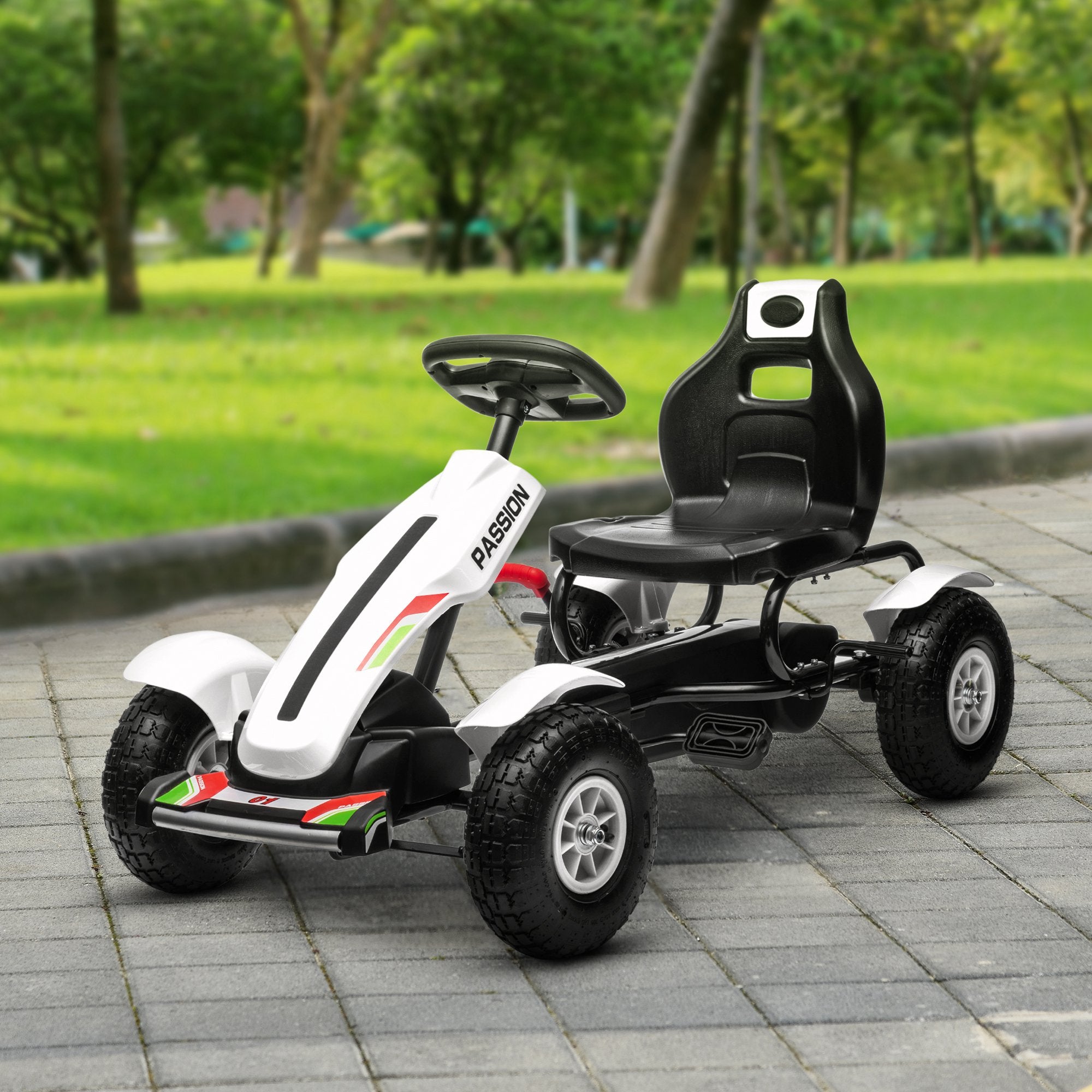 Aosom Kids Pedal Go Kart W/ Adjustable Seat, Rubber Wheels, White
