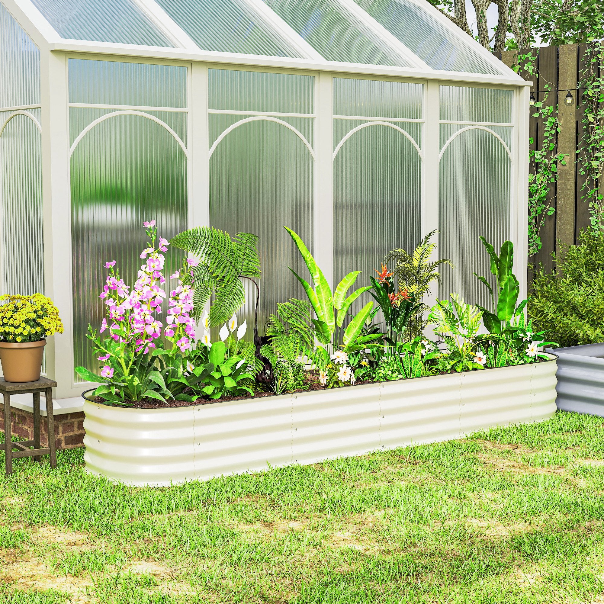 Outsunny 7.9' x 2' x 1' Galvanized Raised Garden Bed Kit, Metal Planter Box with Safety Edging, Cream