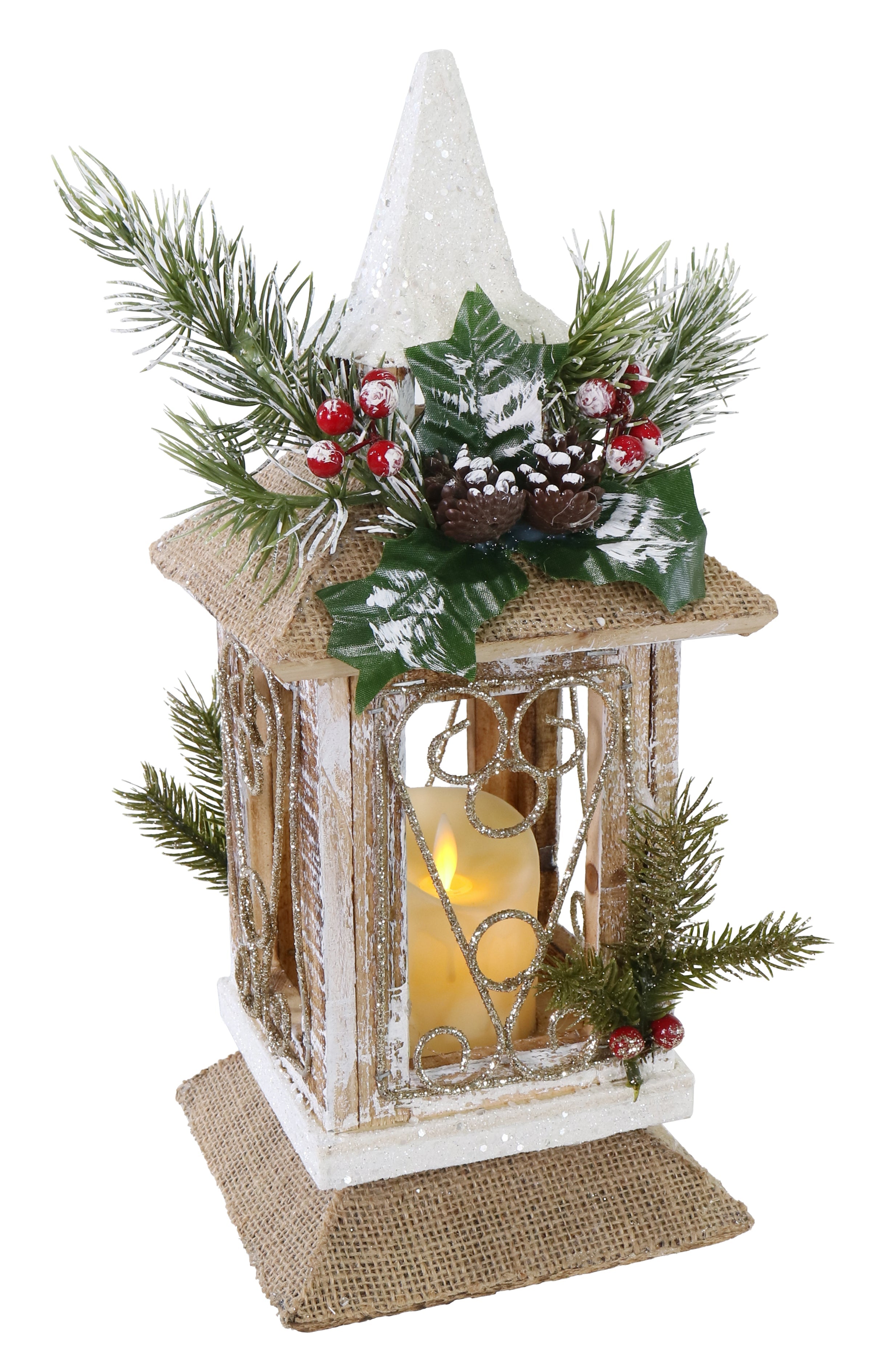 LED Table Lantern Snowy with Deco