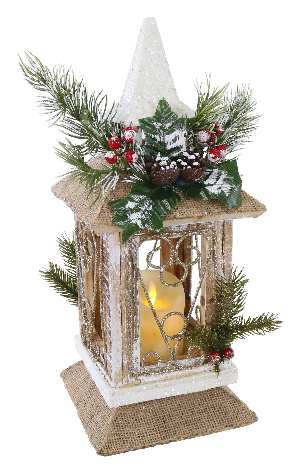 LED Table Lantern Snowy with Deco