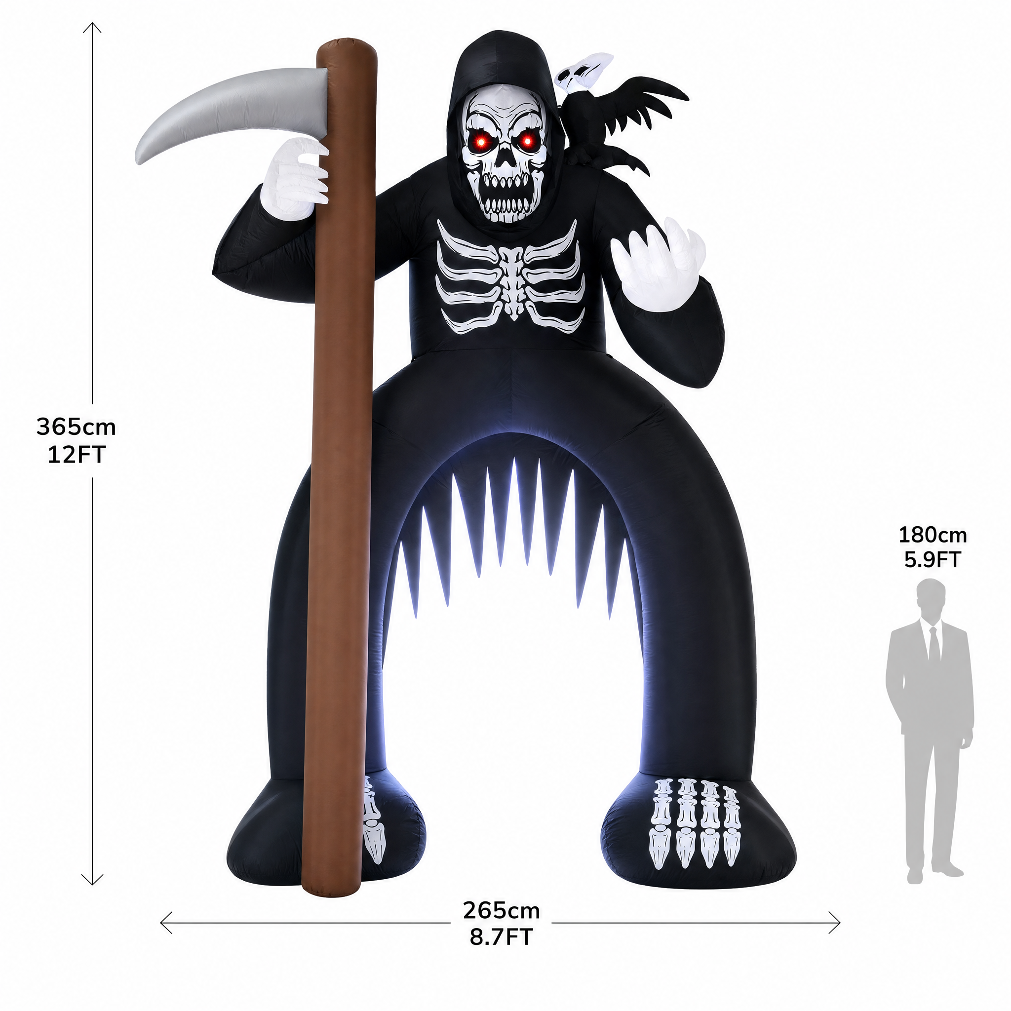 Giant Inflatable Halloween Skeleton Reaper Arch 3.6m with LED Lights