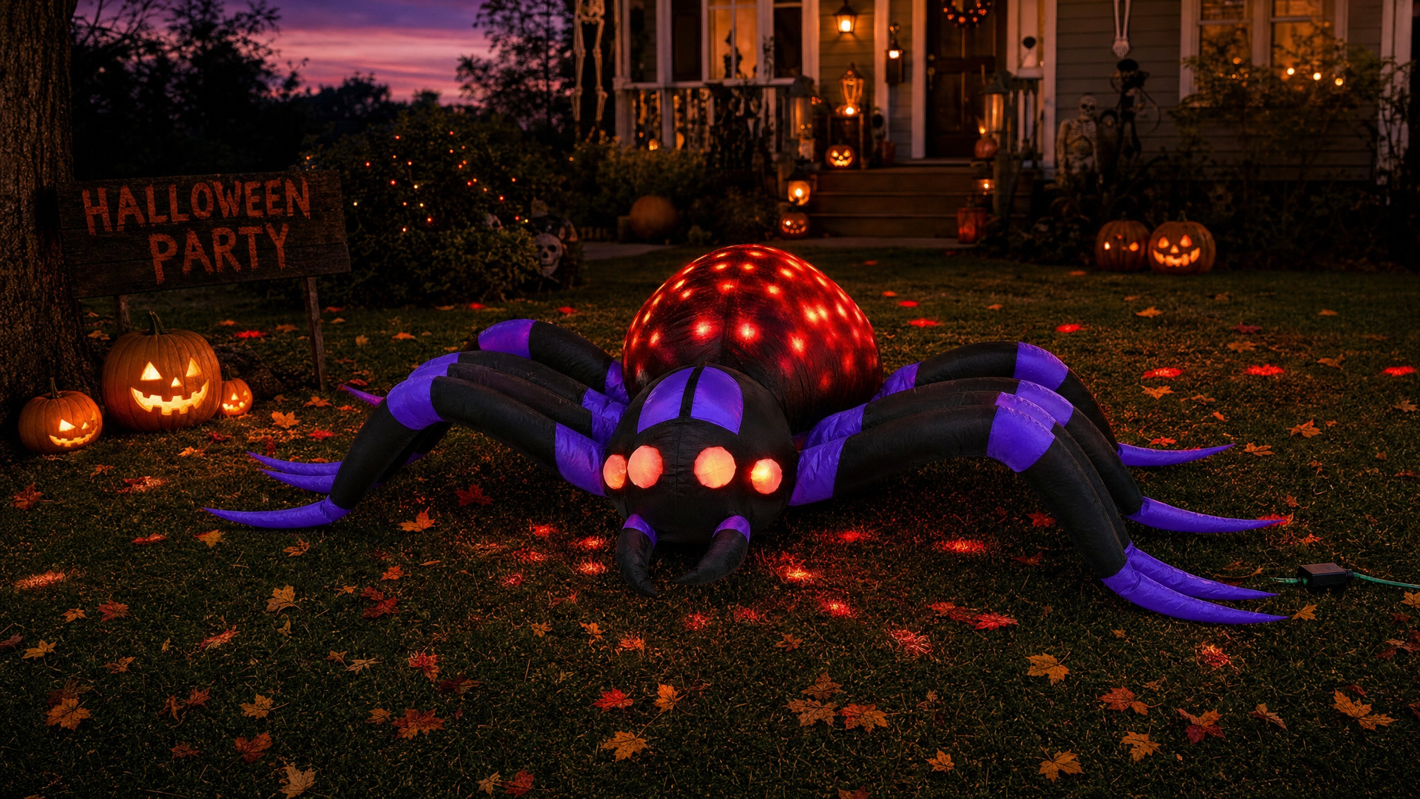 Giant Inflatable Halloween Disco Spider 2.4m with Flashing LED Globe