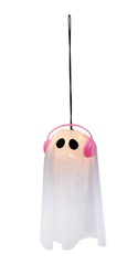 Halloween Light Up Hanging Ghost with Headphones Decoration 25cm