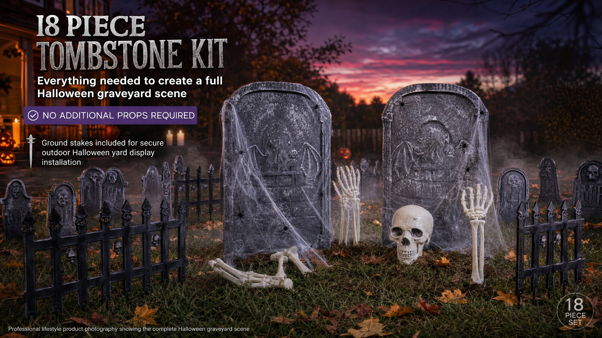 Halloween Graveyard Decoration Set 54.5cm – 18 Piece Complete Kit