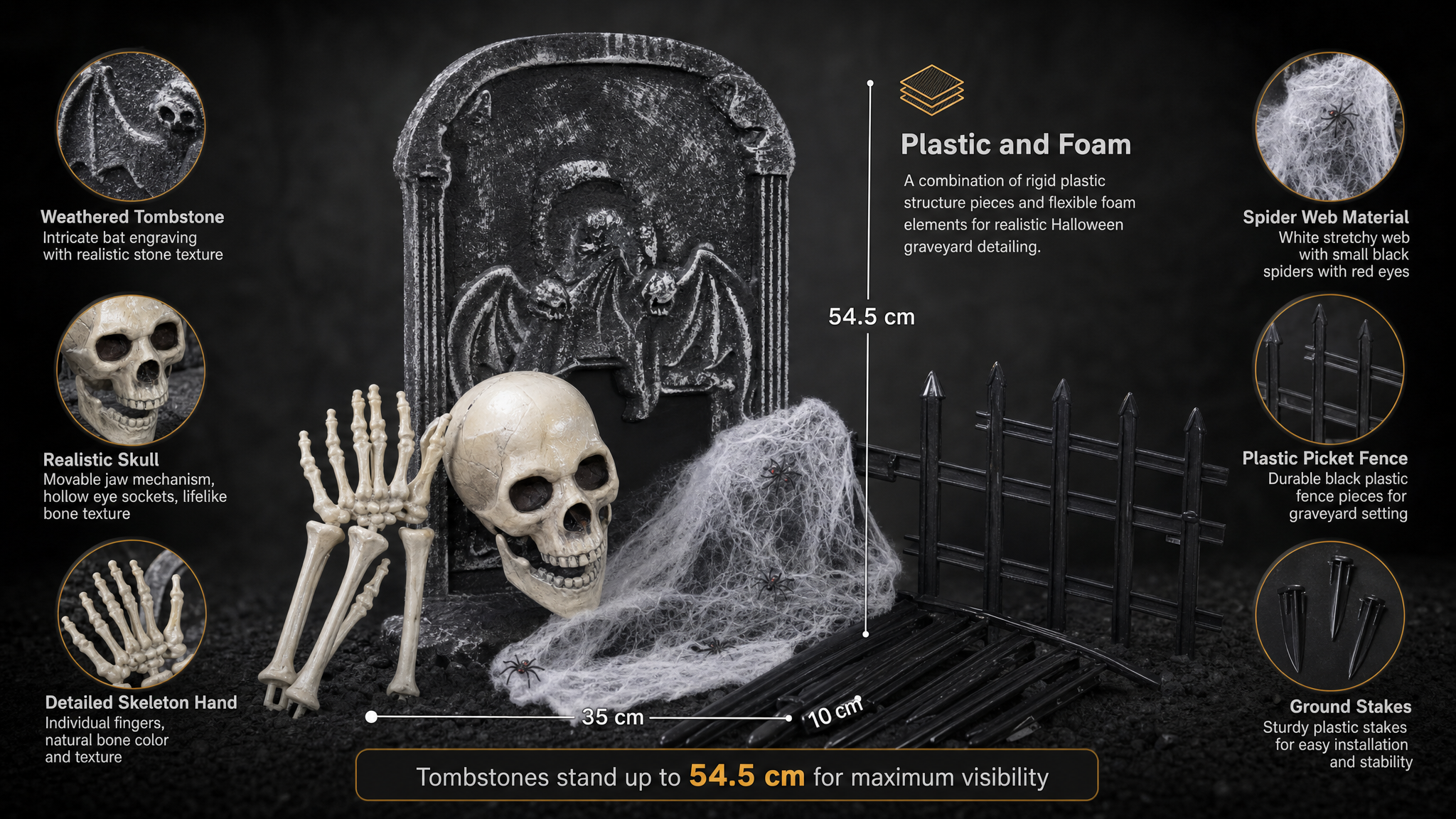 Halloween Graveyard Decoration Set 54.5cm – 18 Piece Complete Kit