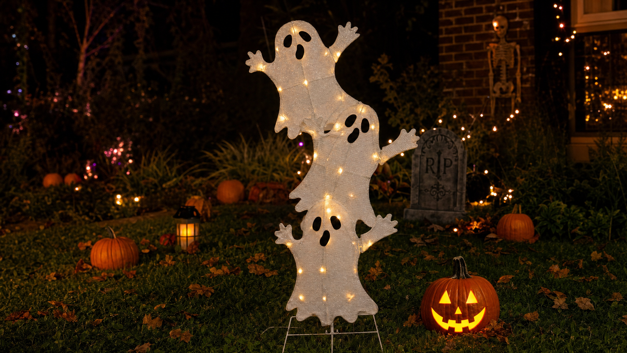Halloween Twinkling Ghost Stack Outdoor Decoration 1.03m with Timer