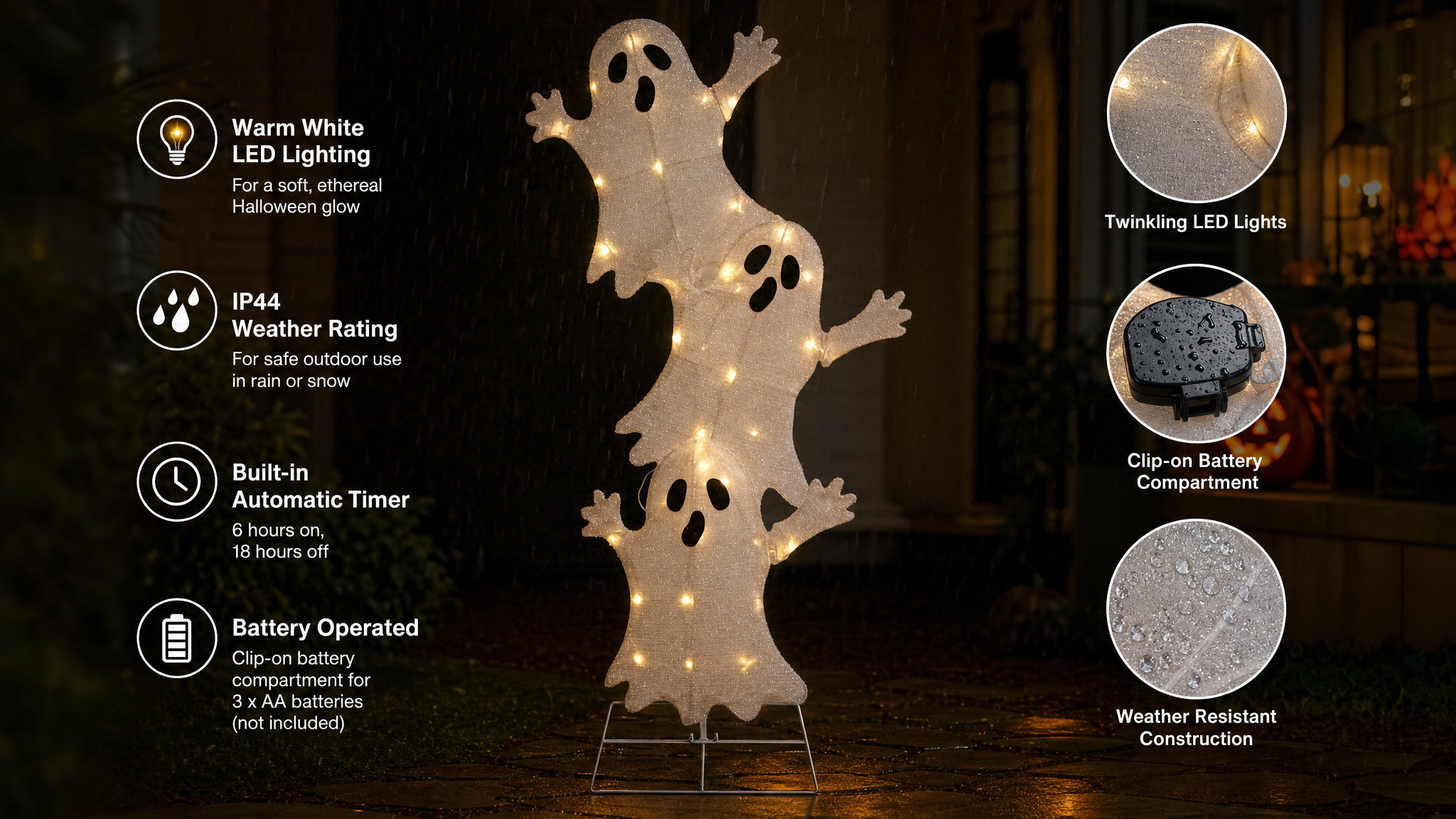 Halloween Twinkling Ghost Stack Outdoor Decoration 1.03m with Timer