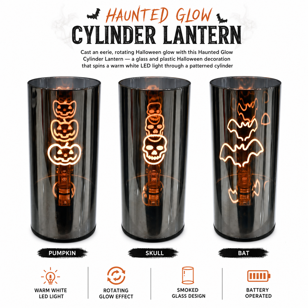 Halloween Rotating Haunted Glow Cylinder Lantern 19.5cm – 3 Designs