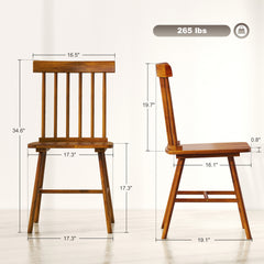 HOMCOM Dining Chairs Set of 4, Farmhouse Wood Kitchen Chairs with Rubber Wood Frame, Spindle Back for Dining Room, Light Brown
