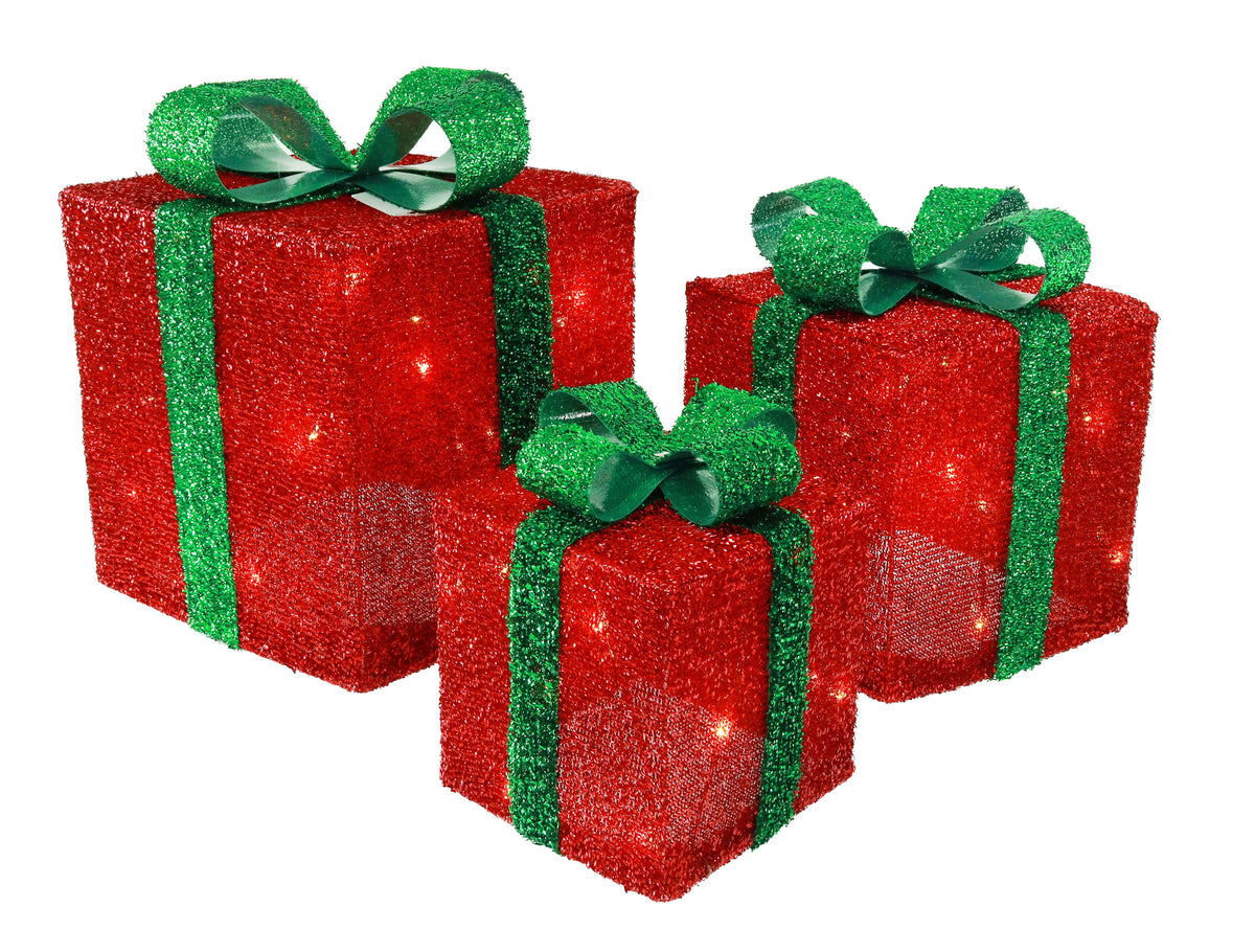 Mesh Tinsel Present Set 3pc Flashing Asst