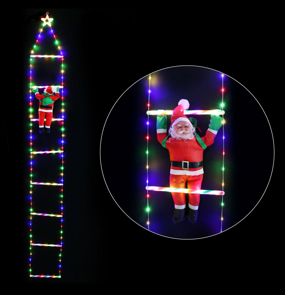 LED Ladder Star Topper with Santa Warm/Multi Asst