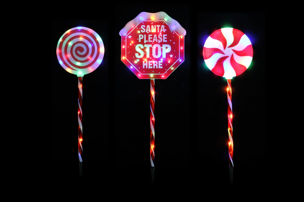 LED Large Stop Sign Lollipop Stakes 3pk Flash