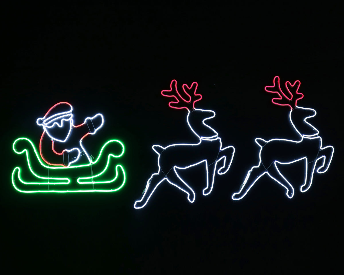 LED Neonflex Santa Twin Deer Sleigh Flashing