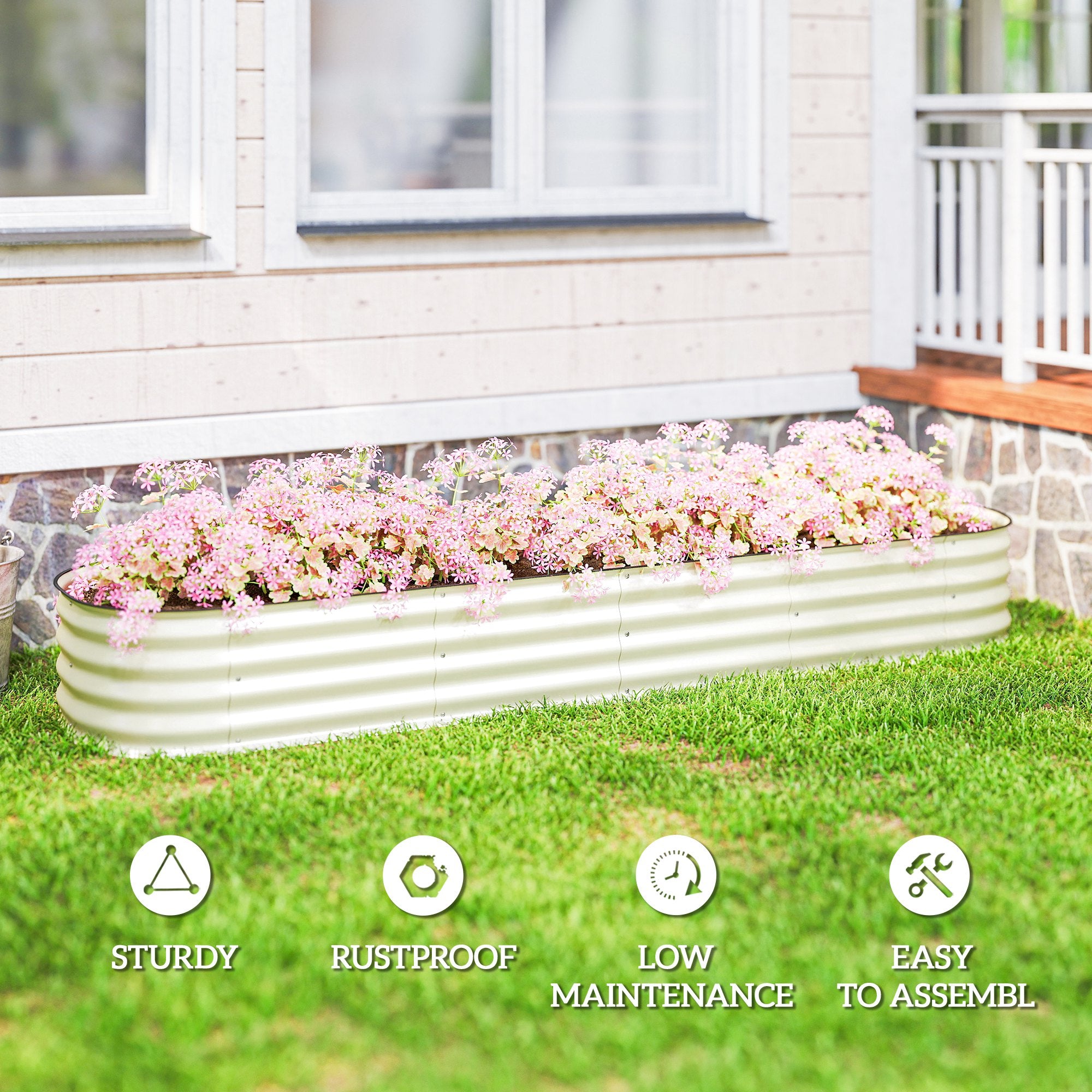Outsunny 7.9' x 2' x 1' Galvanized Raised Garden Bed Kit, Metal Planter Box with Safety Edging, Cream