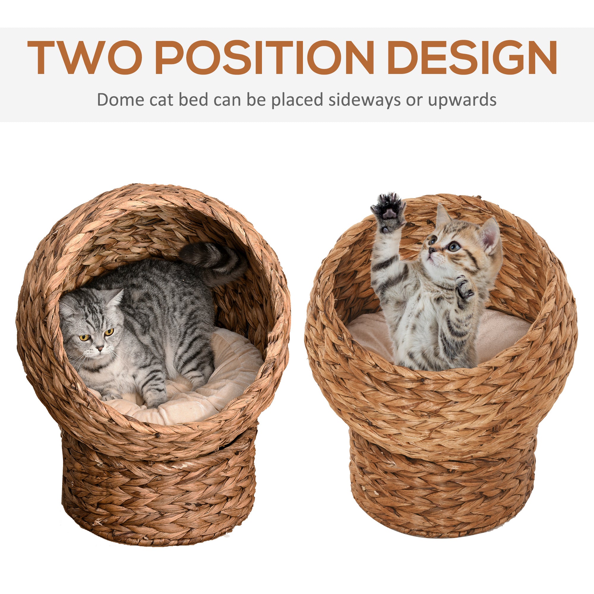 PawHut 20" Natural Braided Banana Leaf Elevated Cat Bed Basket with Cushion - Brown