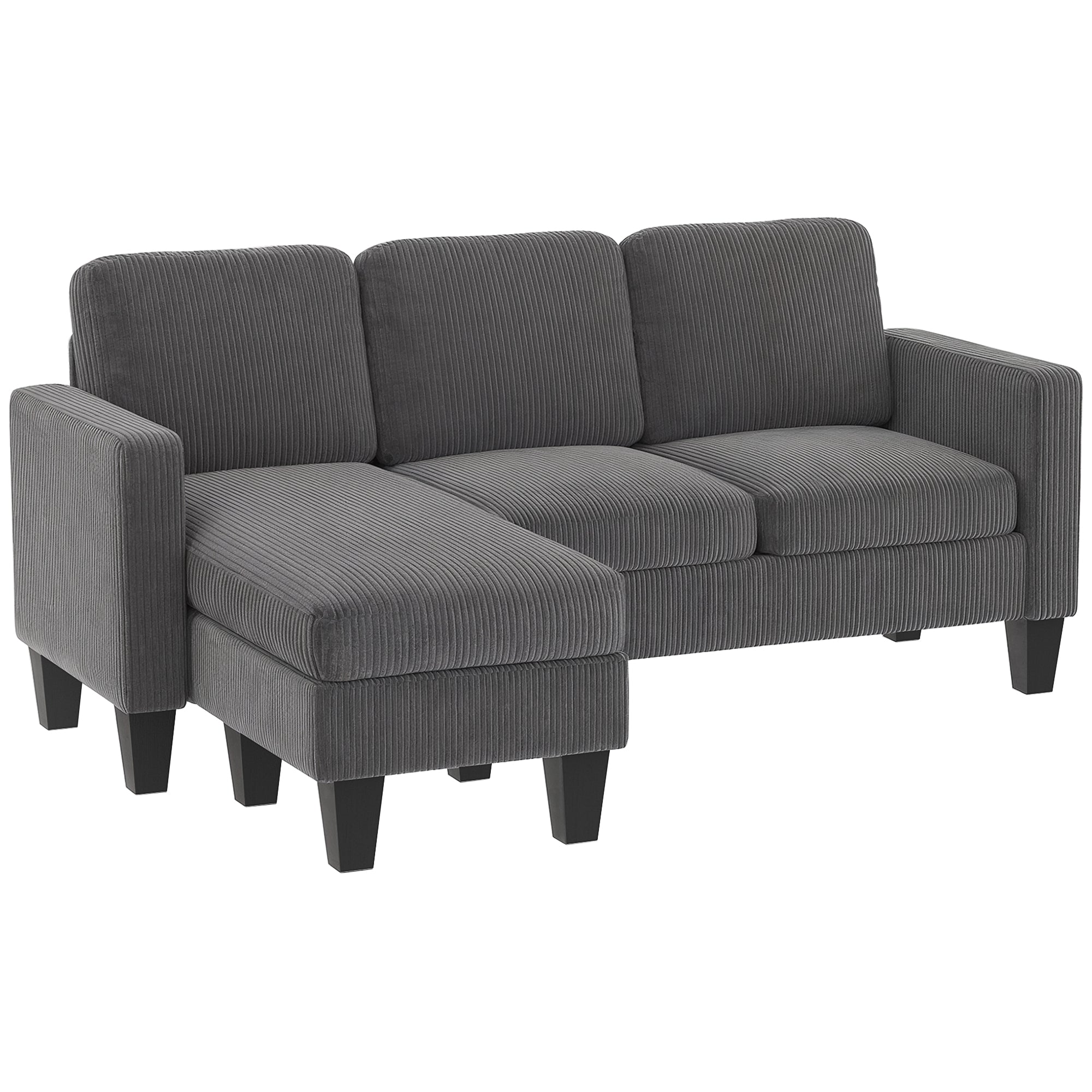 HOMCOM Sectional Sofa, L Shaped Couch, with Reversible Chaise or Ottoman, Dark Gray