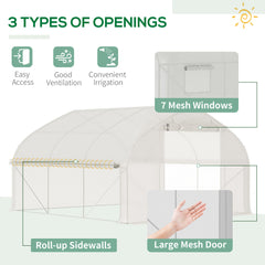 Outsunny 11.5' x 10' x 6.5' Walk-in Tunnel Greenhouse, Green House with Zippered Mesh Door, 7 Mesh Windows & Roll-up Sidewalls, Upgraded Gardening Plant Hot House with Galvanized Steel Hoops, White