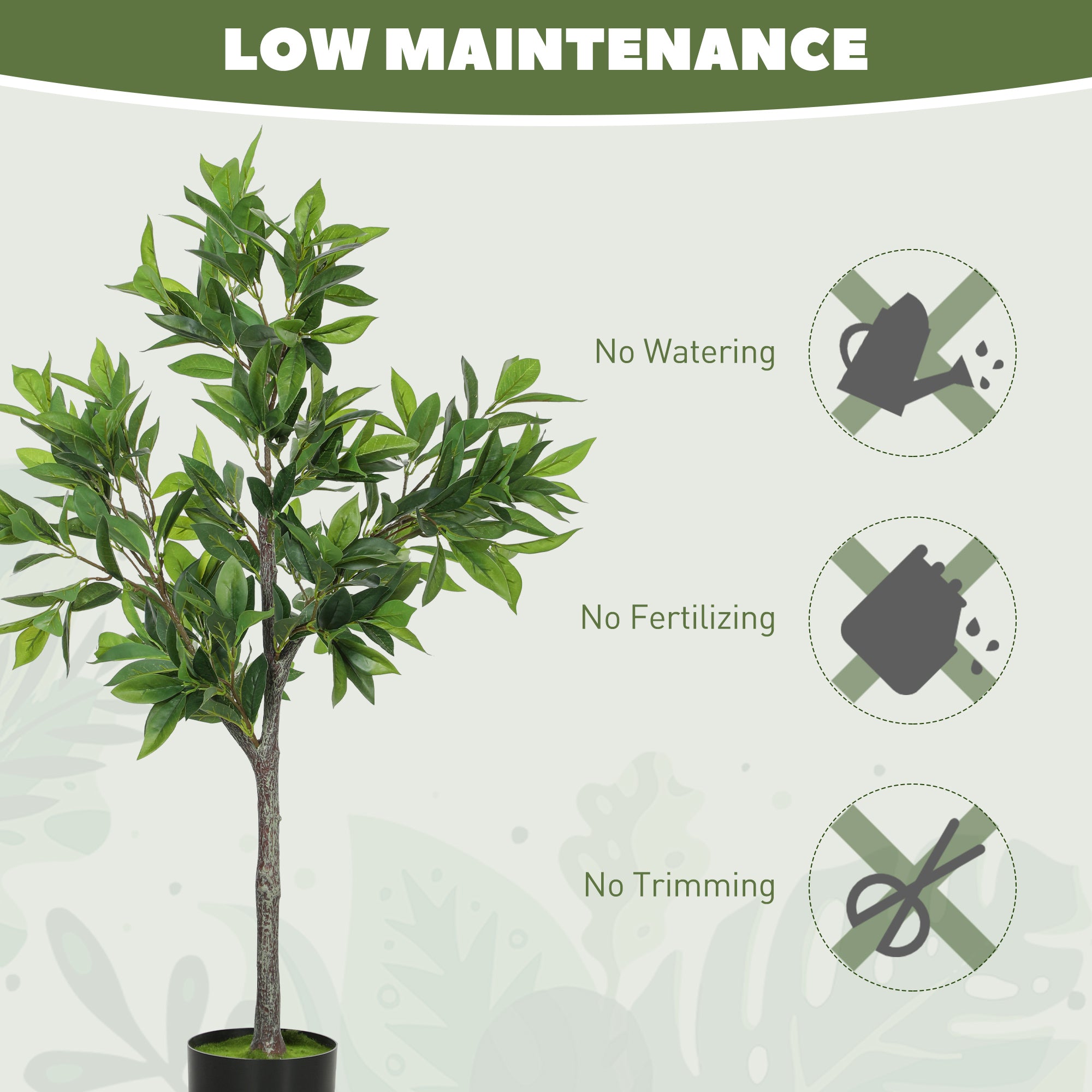 HOMCOM Potted Fake Plant, Lifelike Laurel Artificial Tree with 345 PEVA Leaves for Home Decor, Green
