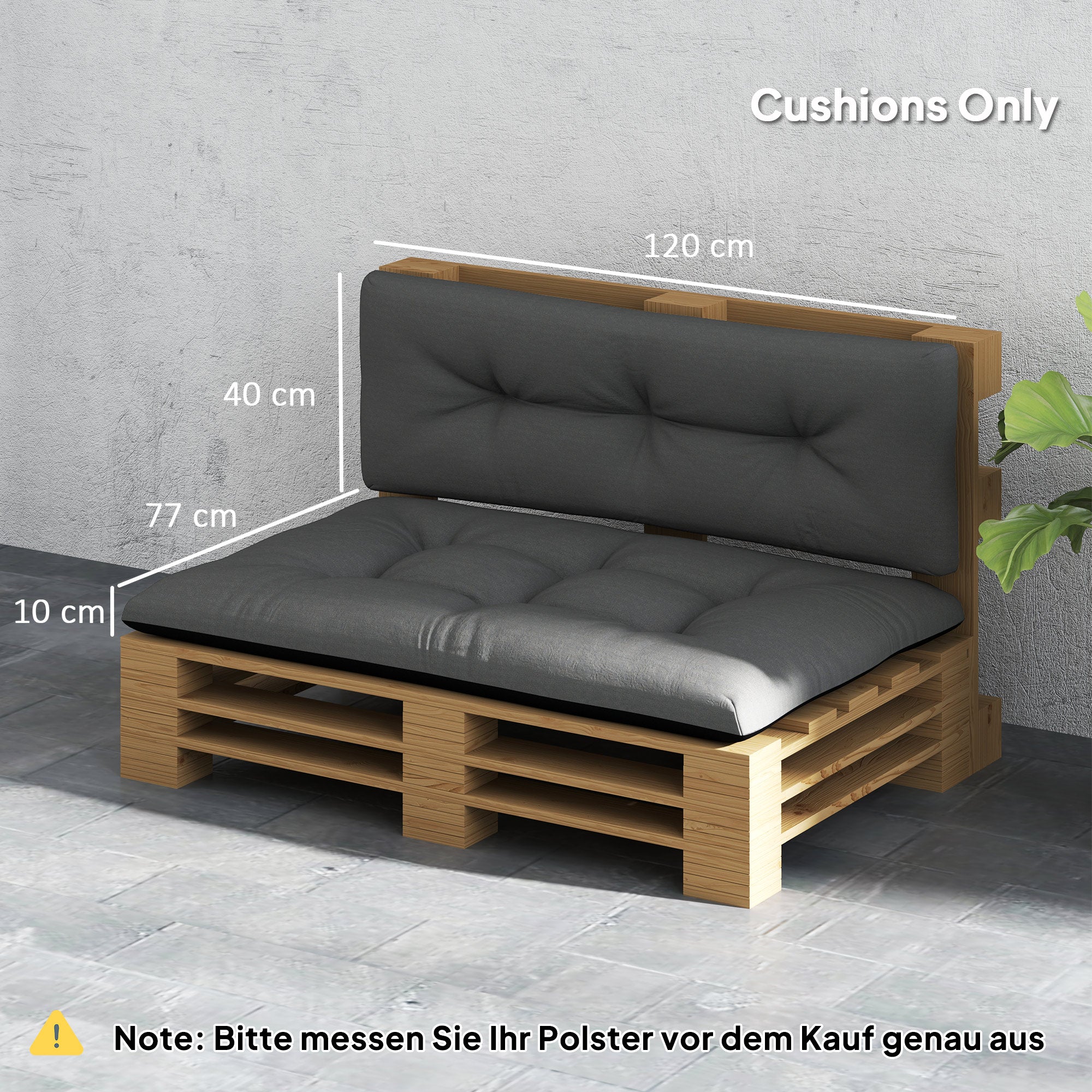 Outsunny 2 Seater Pallet Cushions Outdoor 3.9" Thick Replacement Cushions - Tufted Design for Garden, Patio, Black