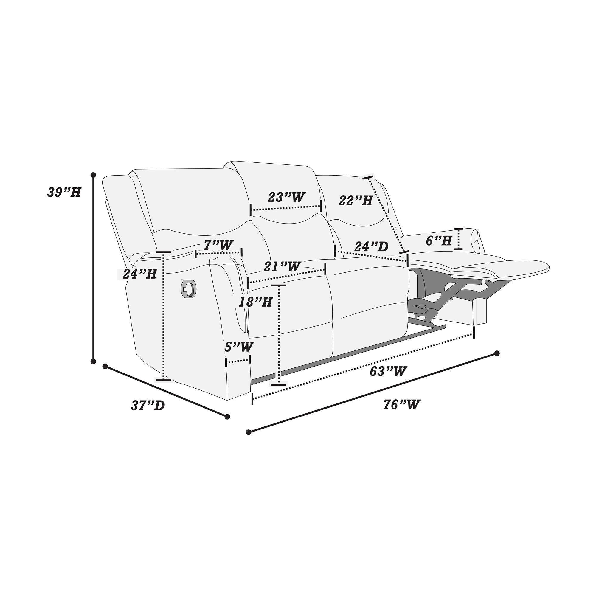 Modern Style 3pc Living Room Set Fully Upholstered Supportive Backrest Dark Gray Finish Manual Motion Primary Living Room Furniture