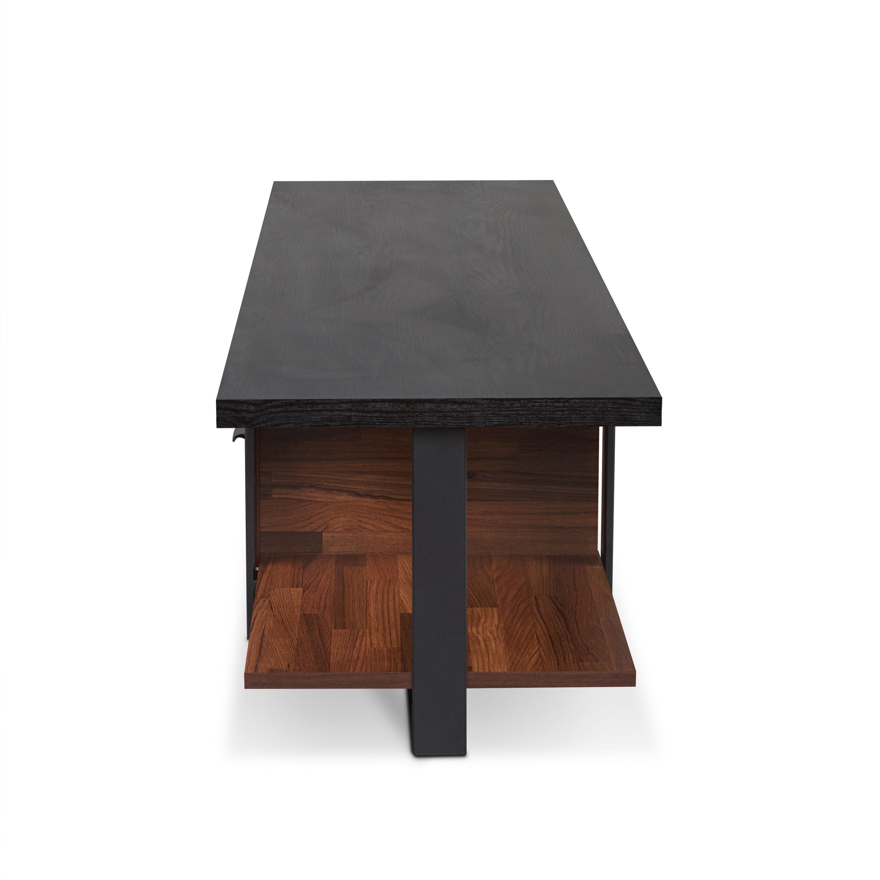 Walnut and Black 2-Drawer TV Stand with 1 Shelf