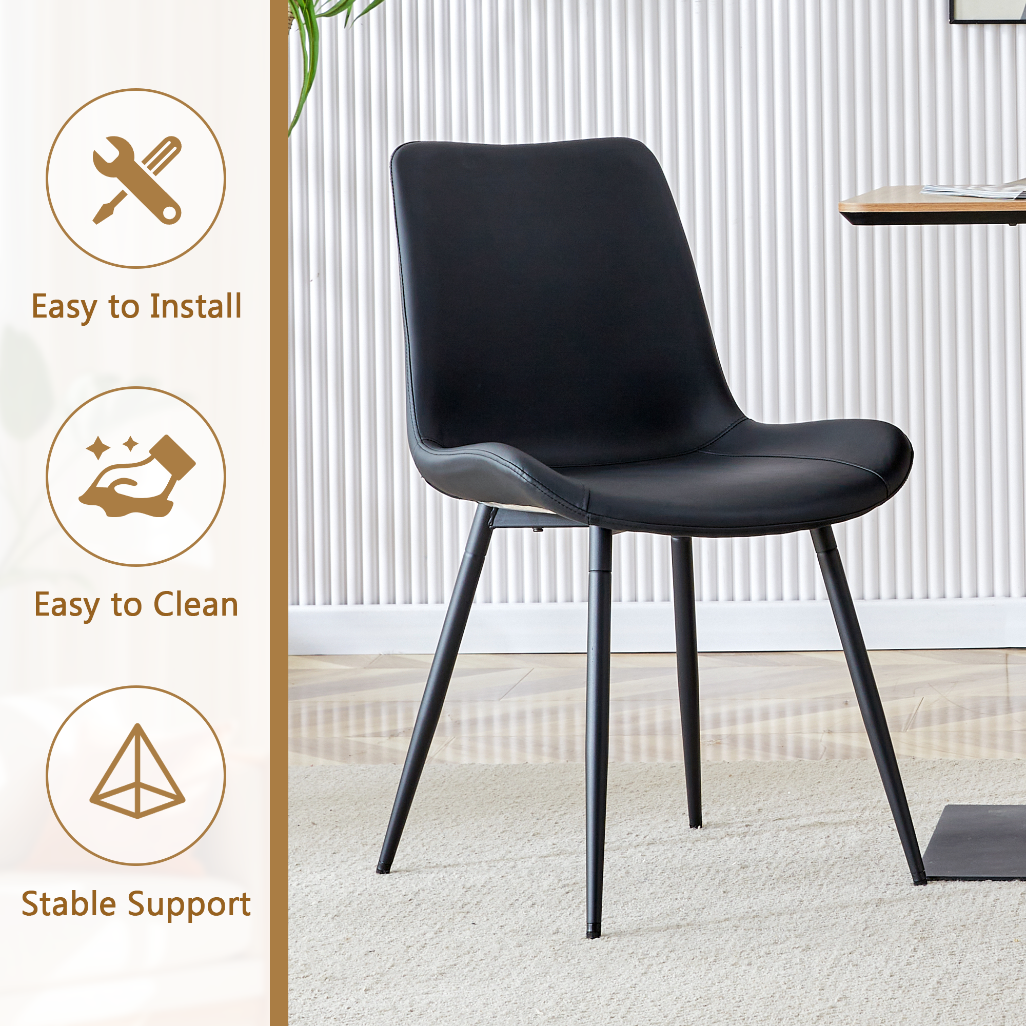 Table and chair set.42 inch modern minimalist white desktop round dining table set.Paired with 6 Black Artificial PU Chairs With Curved Widened Cushion Design. Suitable for dining rooms,office,etc.