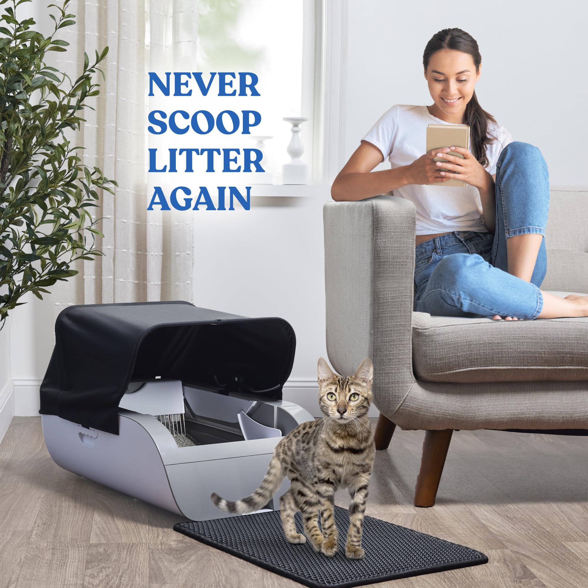 Smart Self-Cleaning Cat Litter Box (Wide Opening, Tuya App, Cream White)