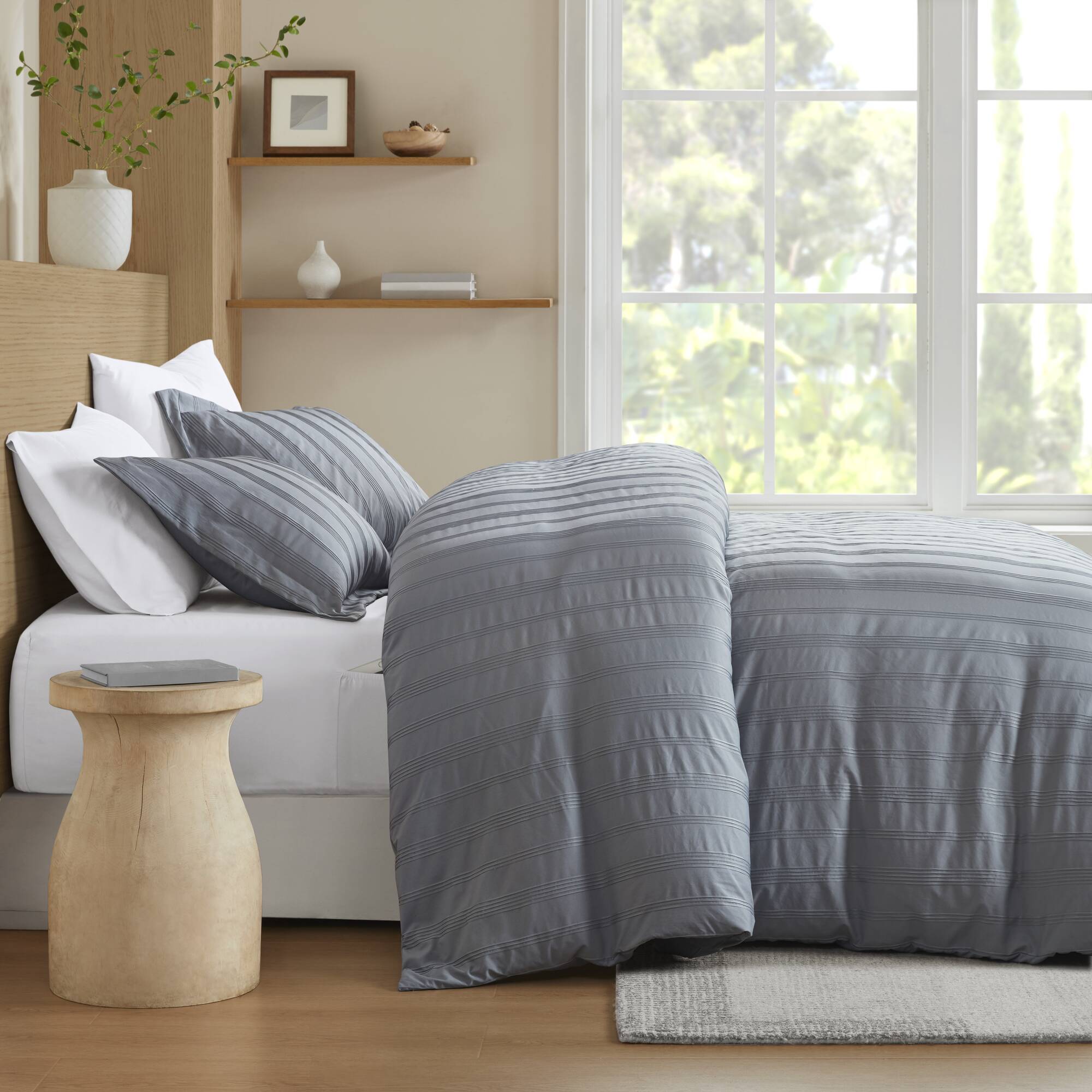 3-Piece Cal King Woven Striped Duvet Set