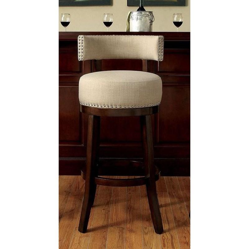 Bar Chairs 2pc 25" Supported On Rich Dark Wooden Legs The Fabric Padded Seats And Backrests Provide Comfortable Seating