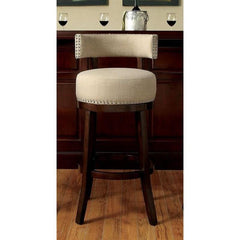 Bar Chairs 2pc 25" Supported On Rich Dark Wooden Legs The Fabric Padded Seats And Backrests Provide Comfortable Seating