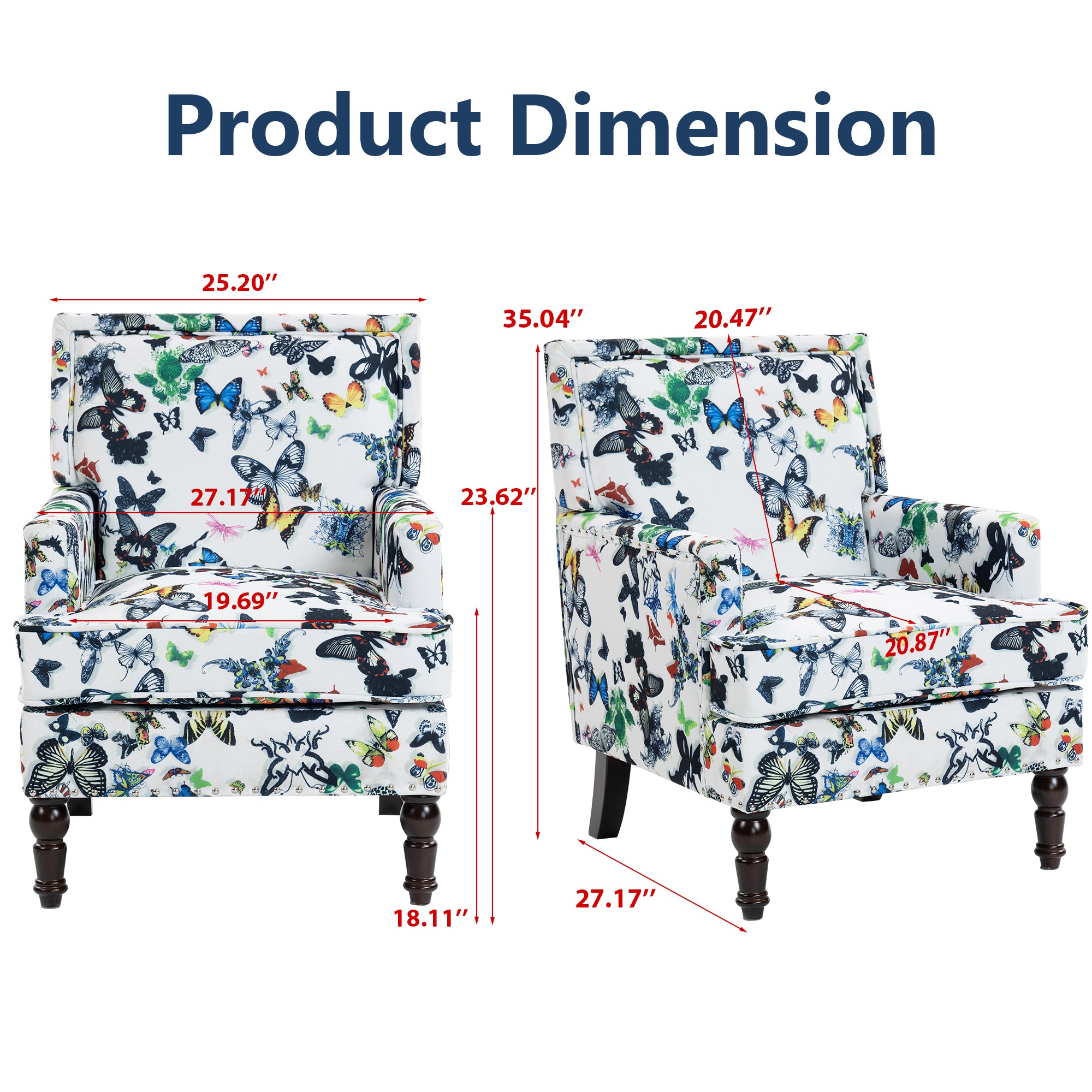 Upholstered Accent Chair, Vintage Armchair with butterfly  Linen Fabric and Nailhead Trim for Living Room