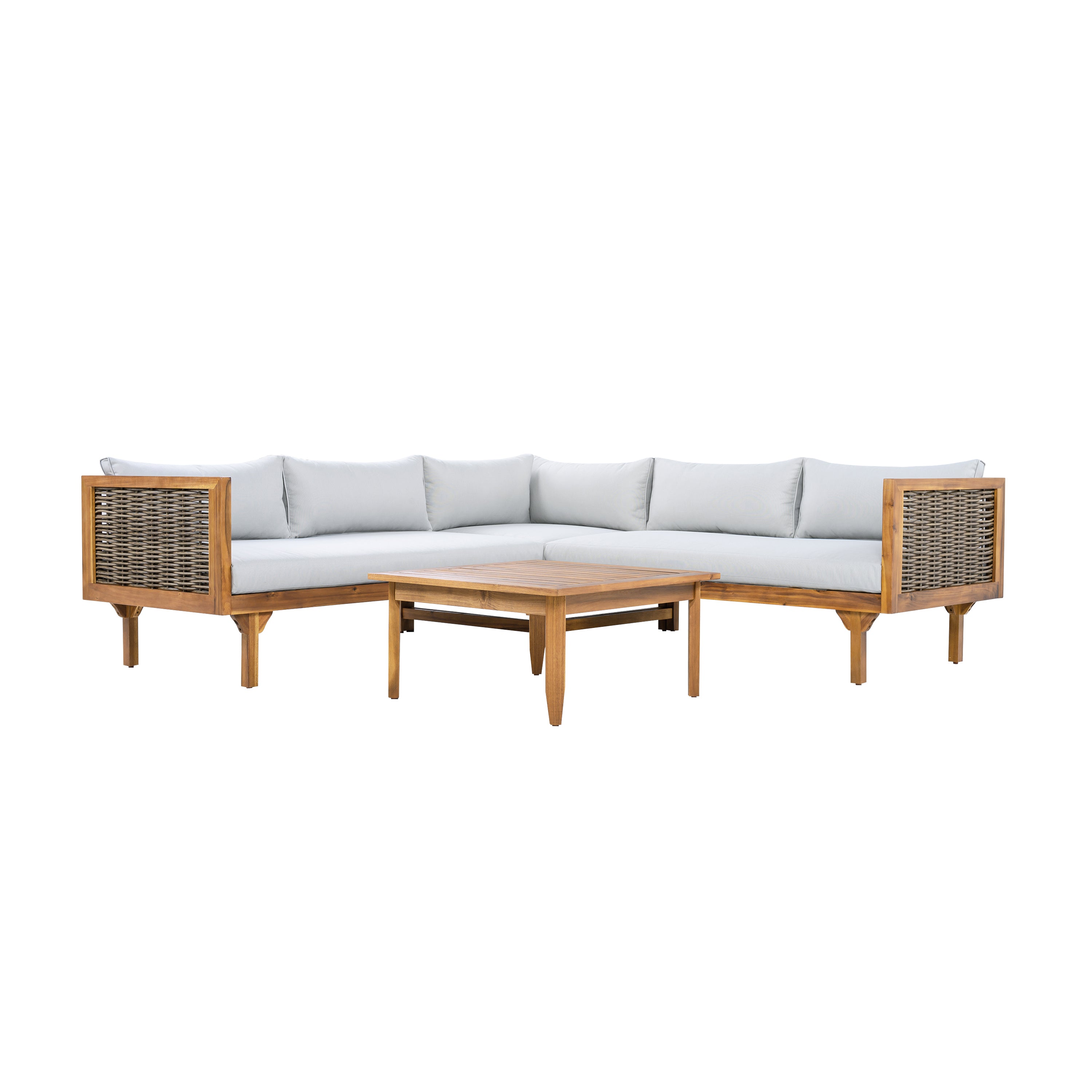 SECTIONAL SEATING GROUP WITH WATERPROOF CUSHIONS - PREMIUM OUTDOOR SOFA SET(LIGHT GRAY CUSHION)
